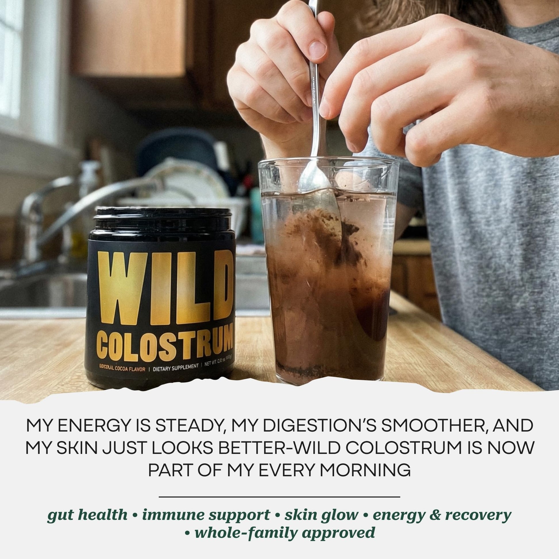Colostrum Supplement - Grass Fed Pure Bovine Colostrum Powder - 2000mg & 400mg IgG (calostro bovino) - Gut, Immunity, Skin, Hair Support - Sugar Free, Natural Cacao Flavour, 30 Servings Wild FoodsAu supplements