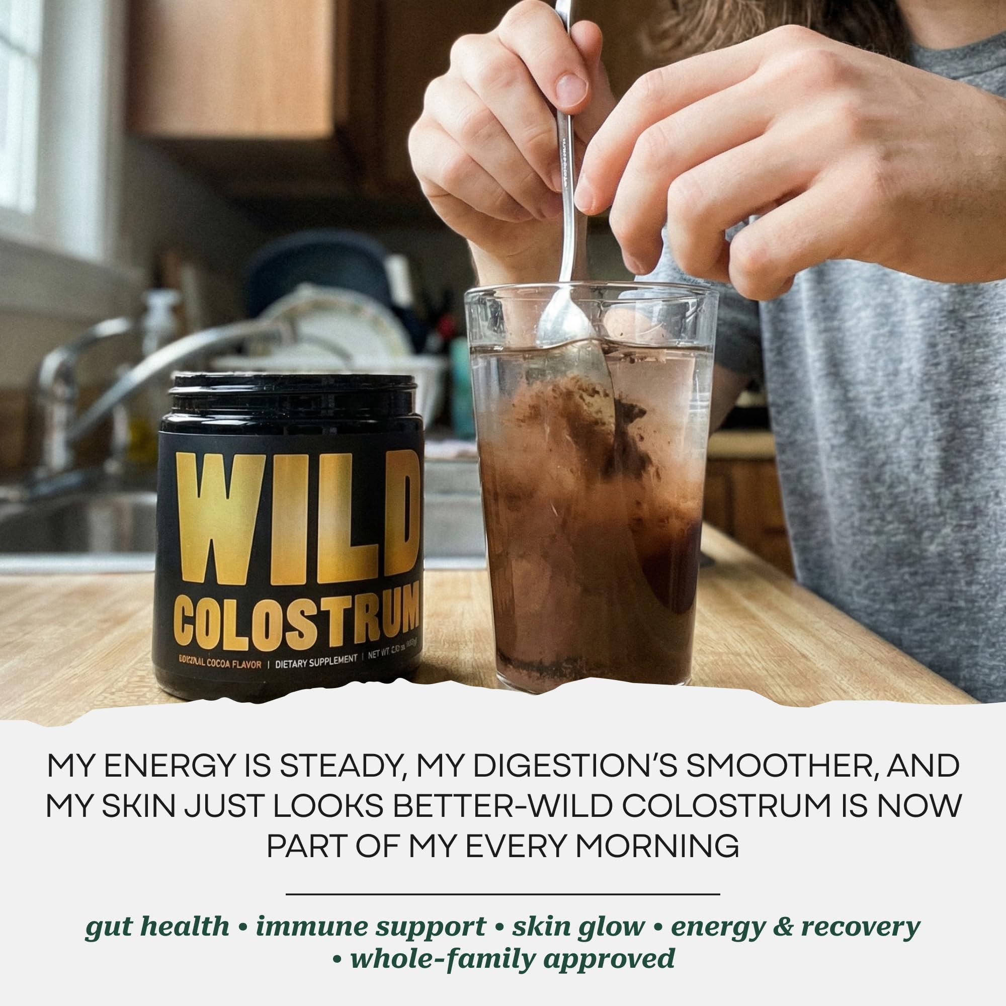 Colostrum Supplement - Grass Fed Pure Bovine Colostrum Powder - 2000mg & 400mg IgG (calostro bovino) - Gut, Immunity, Skin, Hair Support - Sugar Free, Natural Cacao Flavour, 30 Servings Wild FoodsAu supplements