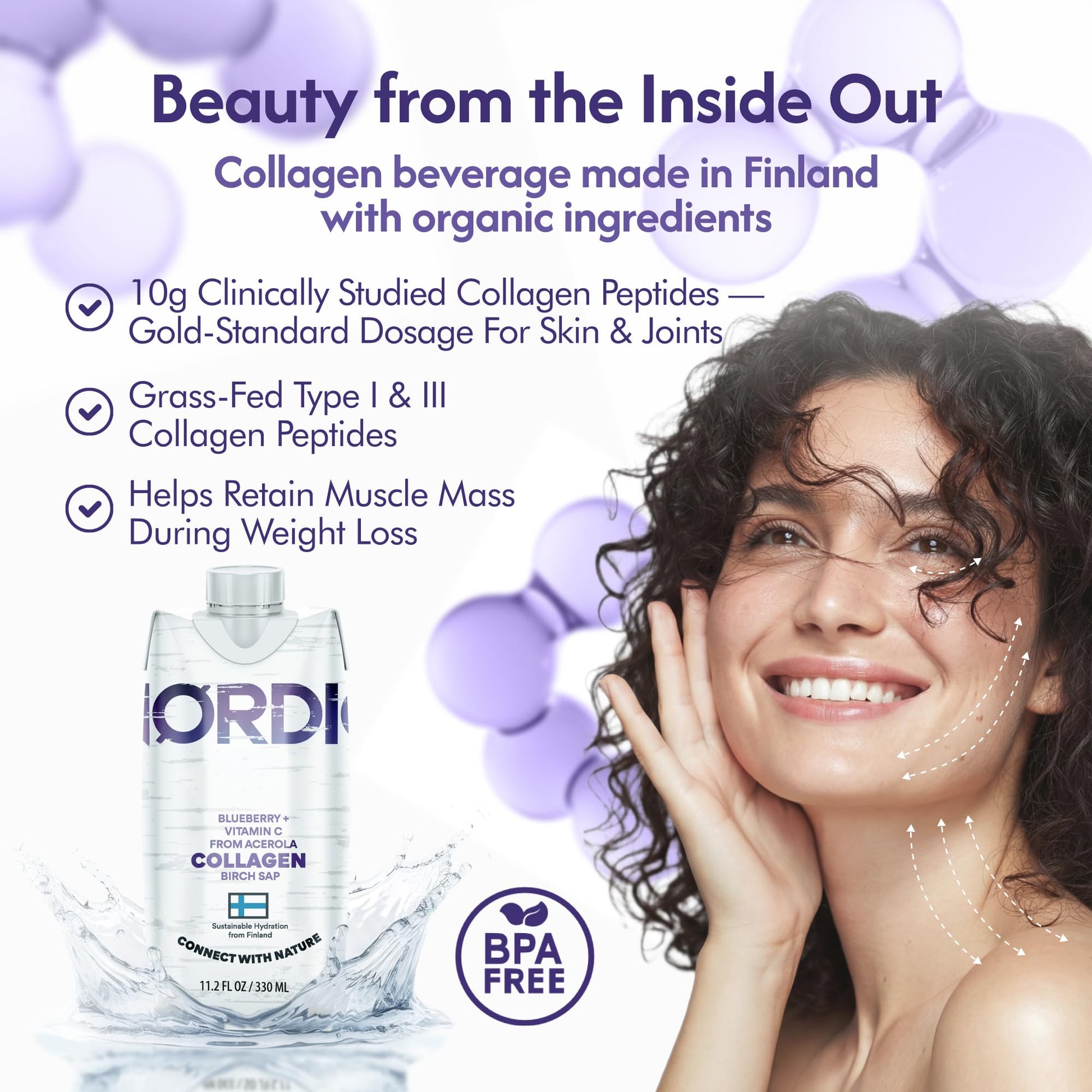 Nordic Liquid Collagen Peptide Drink, Organic Birch Sap, Wild blueberry + Vitamin C, Made in Finland - 10g Clinically Studied Grass Fed Collagen Peptides for Skin Hair Nails & Joint Support, with Silica, BPA-Free Beverage (12 Pack) Nordic Tree WaterAu supplements