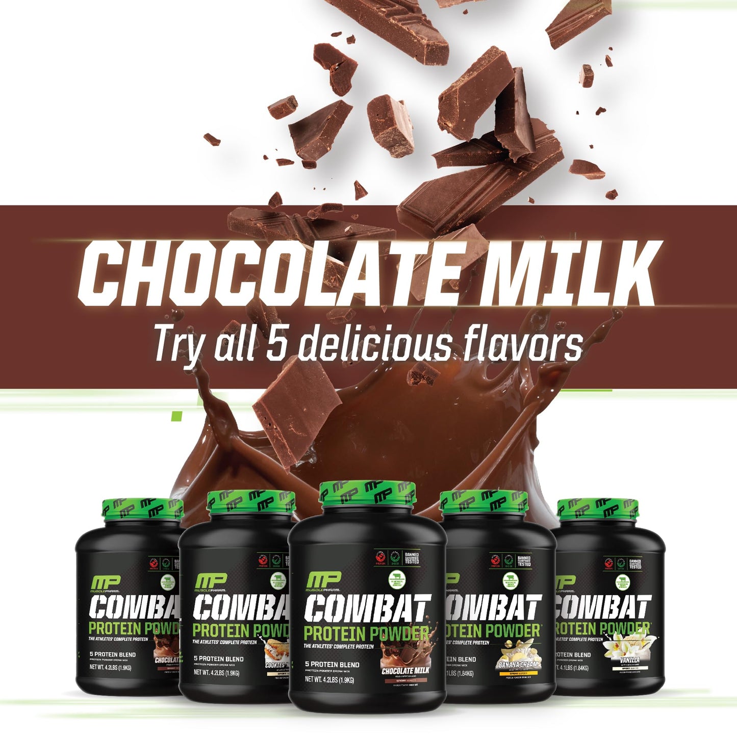 MusclePharm Combat Protein Powder, Chocolate Milk - 4 lb - Gluten Free - 52 Servings Muscle PharmUS supplements