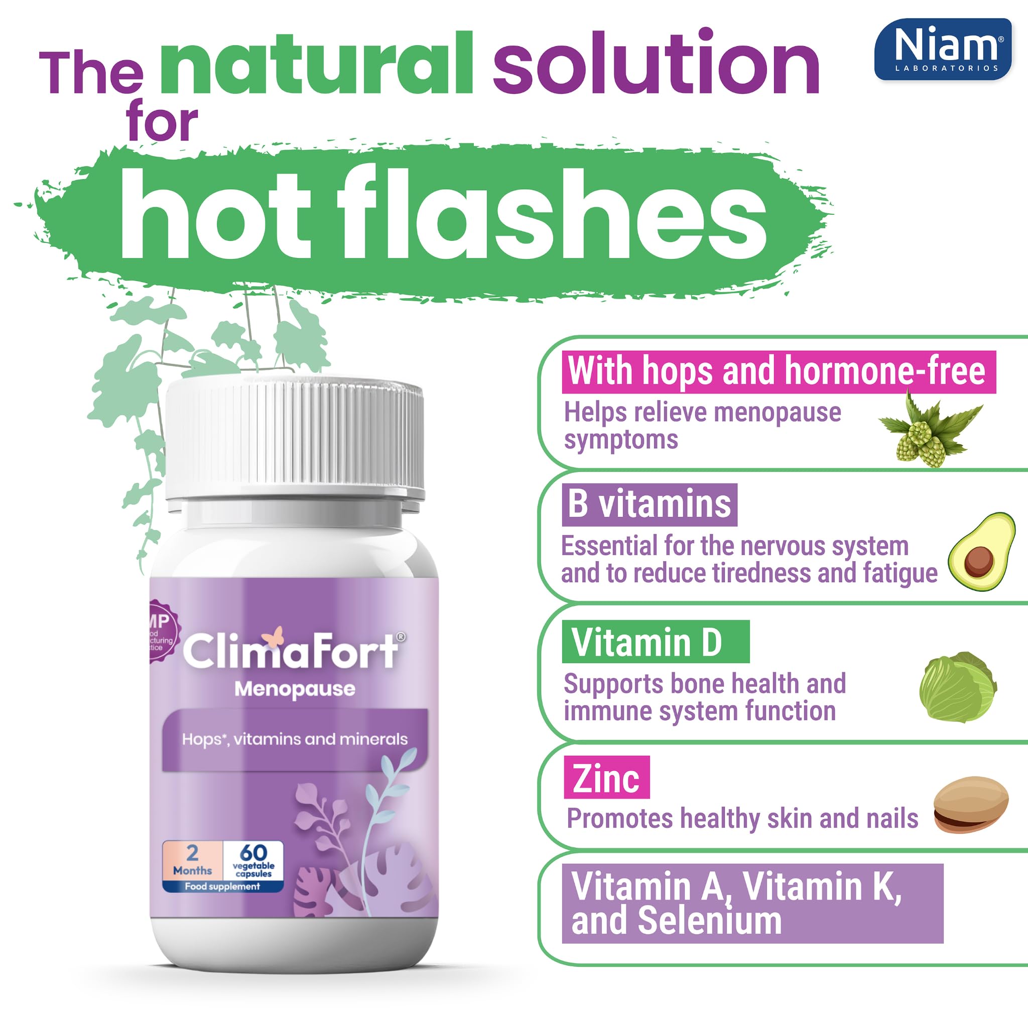 Climafort 60 Day Supply | Menopause Relief Pills | Natural Relief for Hot Flashes, Night Sweats, Mood Swings & Hormone Balance | Hops, Vitamins, and Minerals | 1 Capsule Daily ClimafortAu supplements