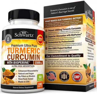 Turmeric Curcumin with Black Pepper Extract 1500mg - High Absorption BioSchwartzUS supplements
