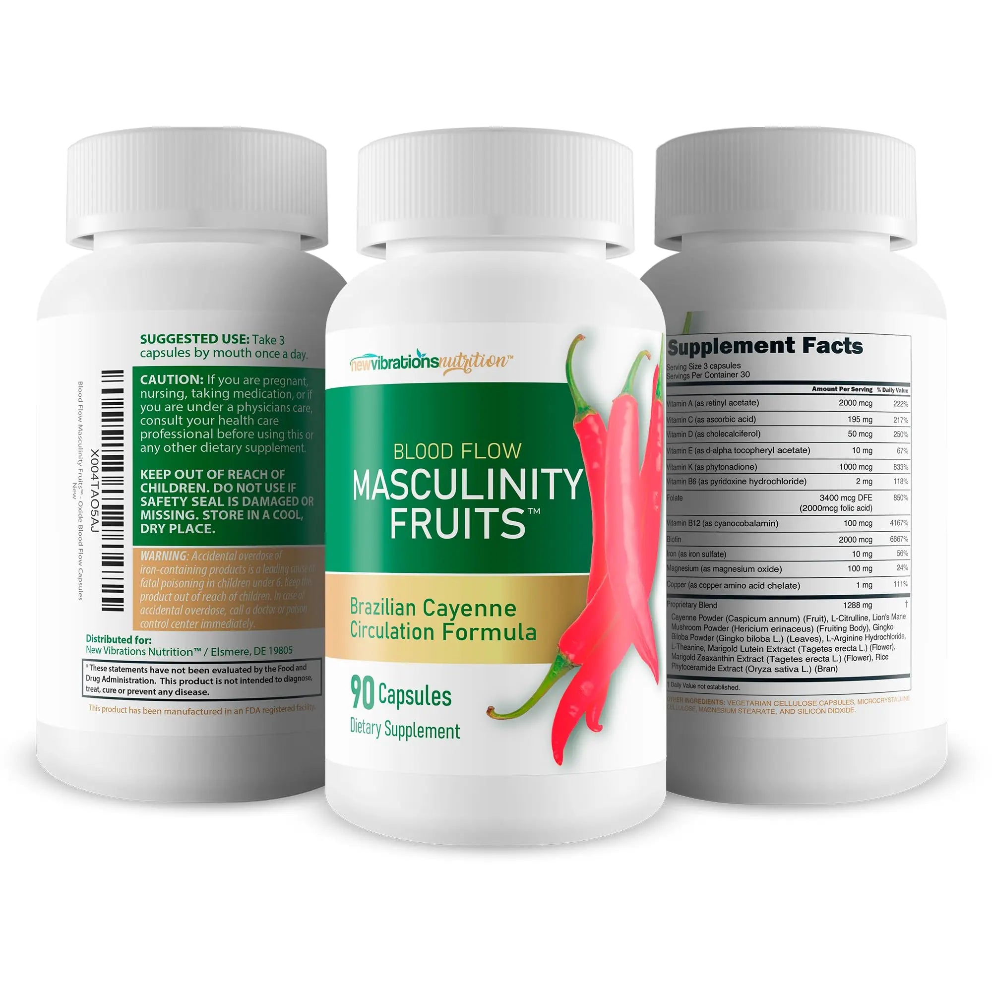 Masculinity Fruits for Bloodflow - Our Best Brazilian Blood Circulation Supplements for Men - Boost Blood Flow Circulation Supplement - Cayenne Pepper Pills Gingko Biloba Blood Flow Vitamins for Men New Vibrations Nutritionnz supplements