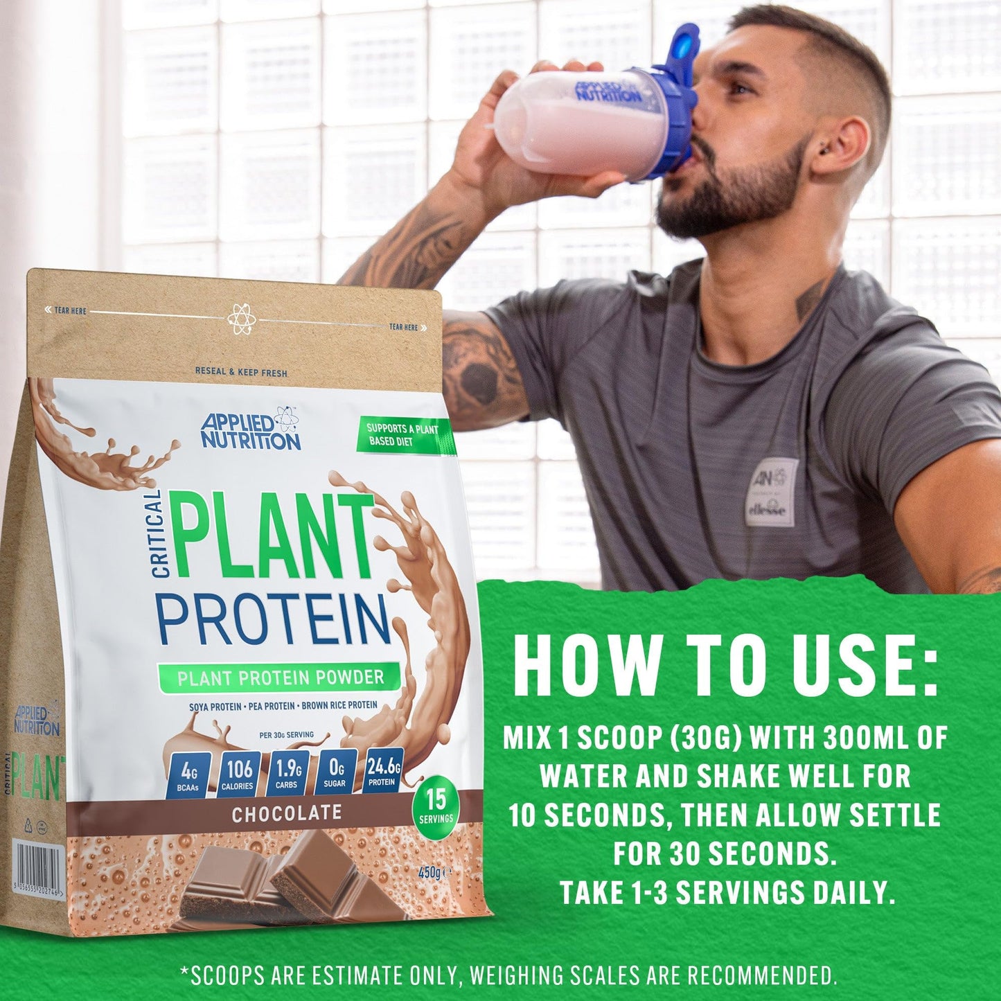 Applied Nutrition Plant Protein Powder – Critical Plant Vegan Protein Shake with SOYA, Pea, Brown Rice Proteins Applied NutritionUS supplements
