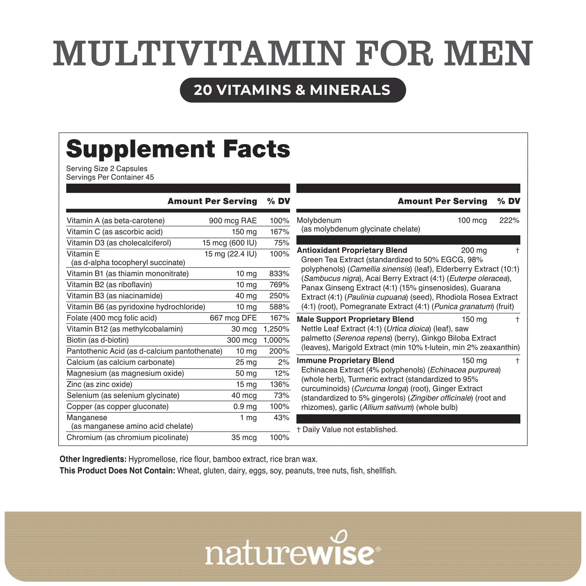 NatureWise [1] Multivitamin for Men - Non-GMO - 90 Capsules[45-Day Supply] + [1] Magnesium Glycinate 625mg - Chelated Magnesium - 30 Capsules[30-Day Supply] NatureWiseAu supplements