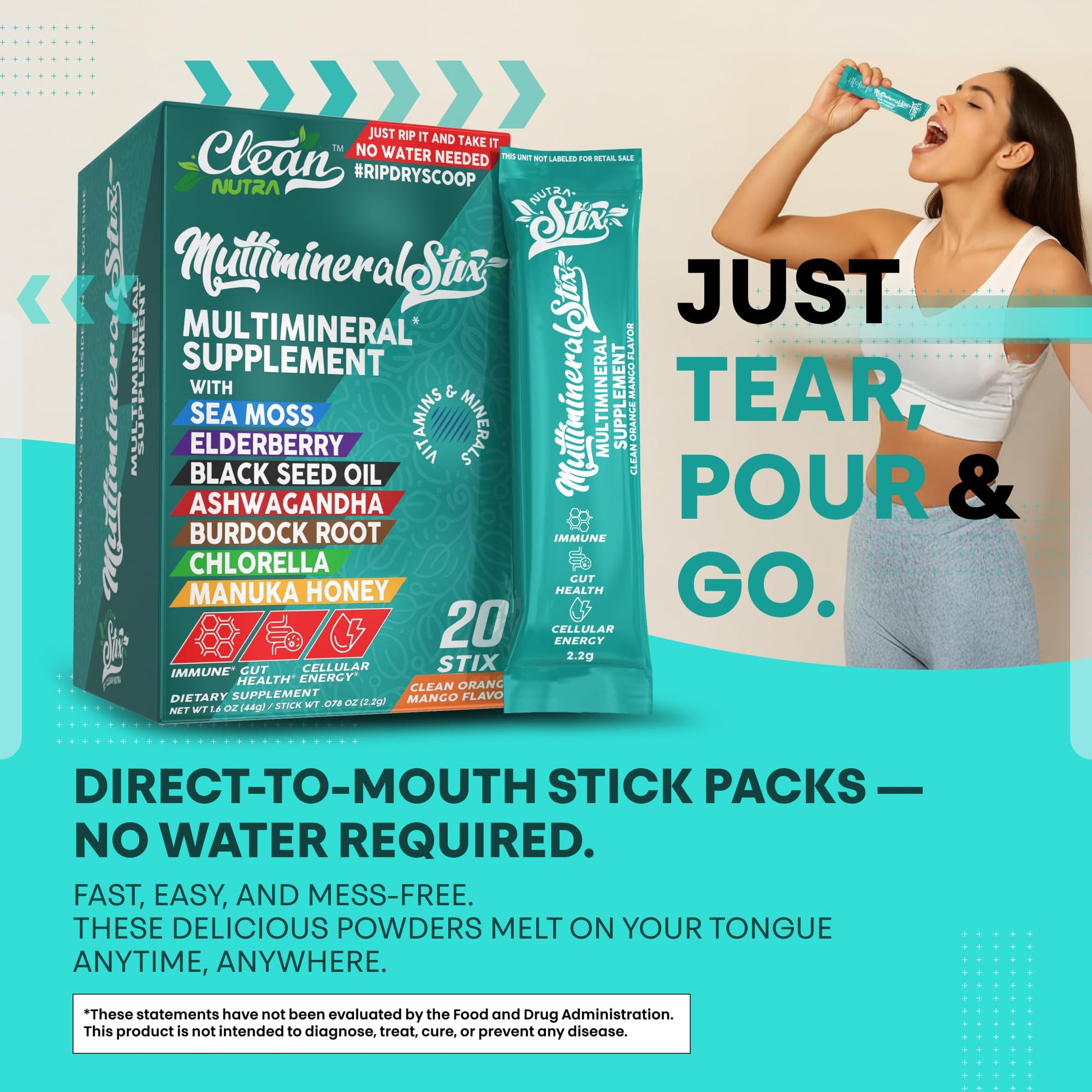 Sea Moss Powder Elderberry Ashwagandha Chlorella Manuka Honey VitaminD3 Vitamin C Zinc Spirulina Iodine Greens Detox Immune Support Sugar Free Hydration Powder Drink Mix – 20 Sticks Clean NutraceuticalsAu supplements