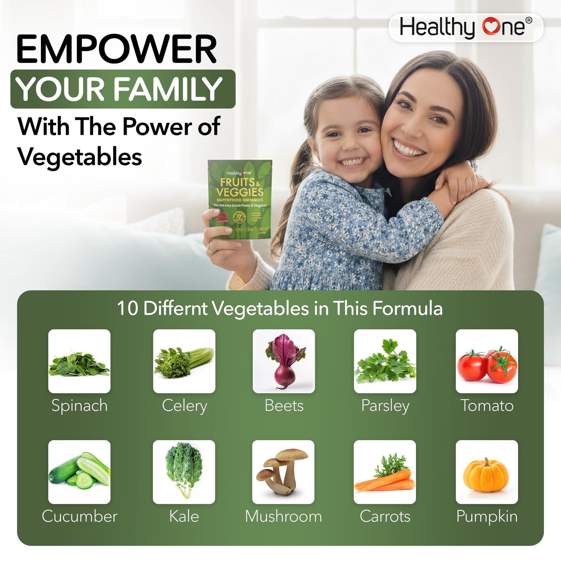 Fruits & Veggies Sugar-Free Gummies - 27 Whole Foods - Equals 3 Servings of Fruits & Vegetables - Improve Energy, Focus & Immune Function - Fiber - Antioxidants - Organic Ingredients - 28 Packets Healthy OneAu supplements