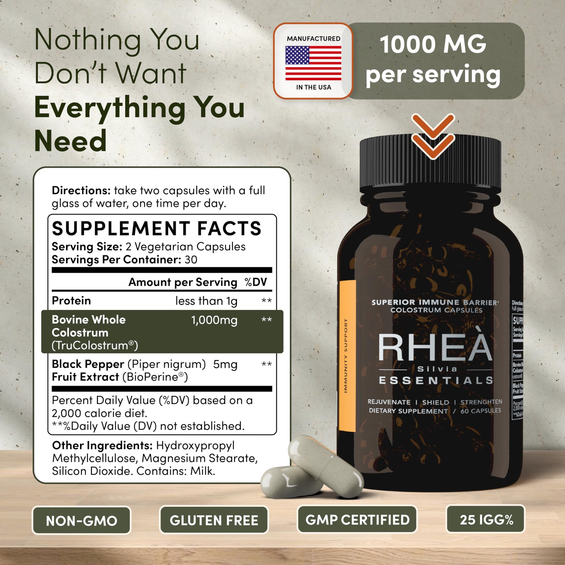 Rhea Bovine Colostrum Supplement for Women, Colostrum Capsules for Gut Health, Digestion, Bloating, Beauty, Immune Support, Bovine Colostrum for Humans, Colostrum Pills (60caps) RHEASILVIAAu supplements
