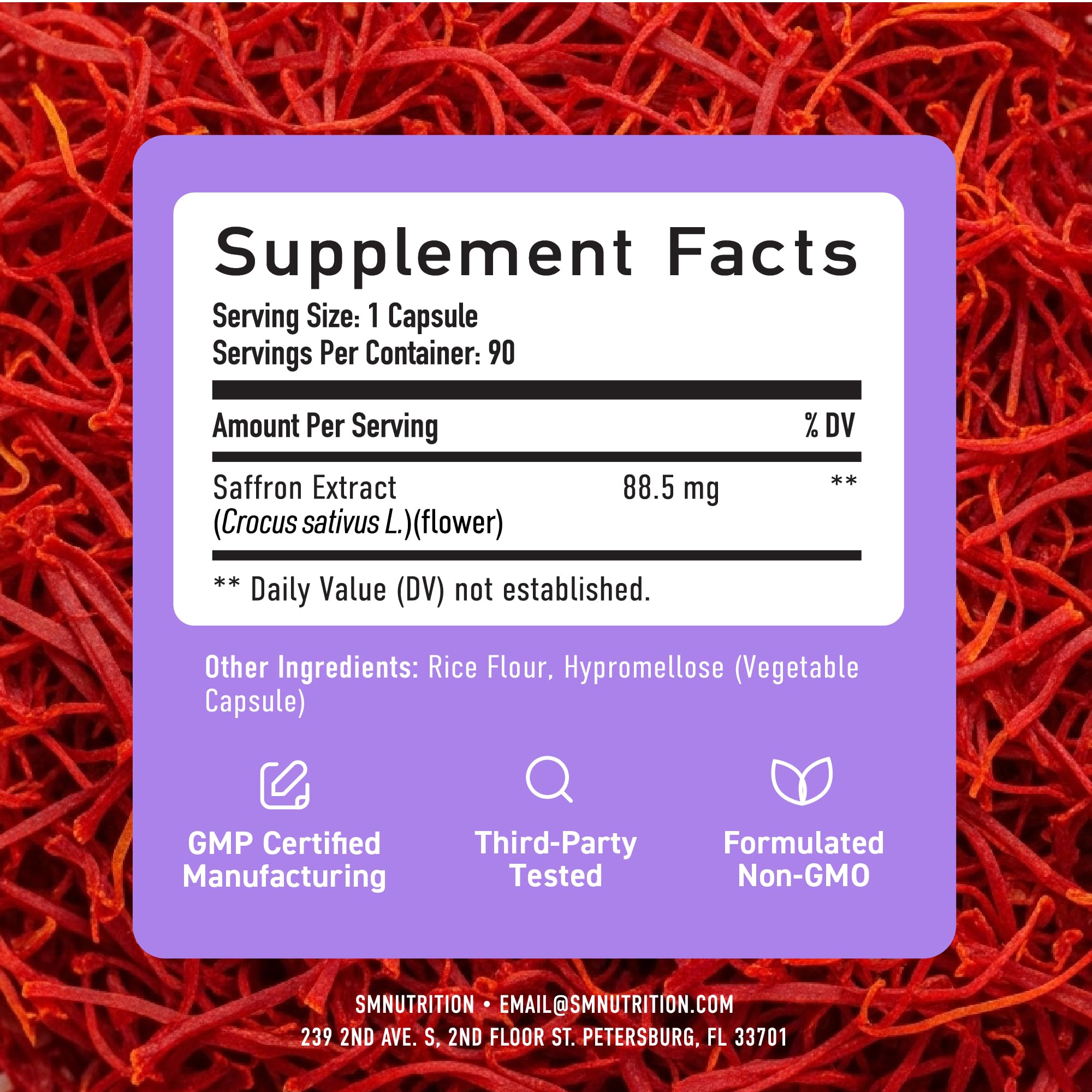 Saffron Supplements 88.5mg | 3-Month Supply | Pure Saffron Extract Capsules for Mood, Focus, Eye Health & Energy Balance Support | Crocus Sativus Extract | Gluten-Free & Non-GMO | 90 Capsules SMNutritionAu supplements