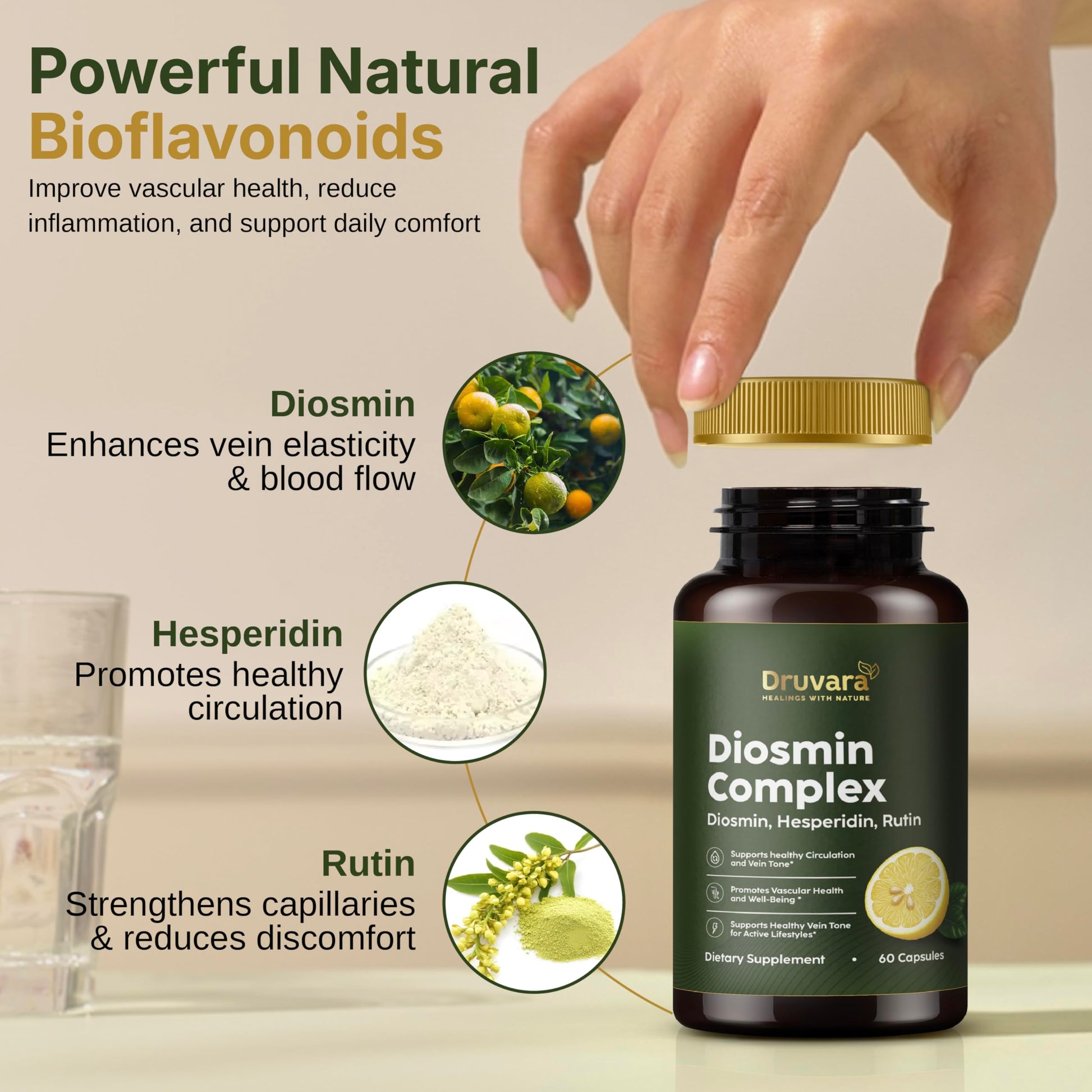 Druvara Diosmin Hesperidin with Rutin & B Vitamins | Vein Support Supplement for Leg Comfort, Healthy Circulation, Vein Strength & Improved Mobility - 60 Capsules DruvaraAu supplements