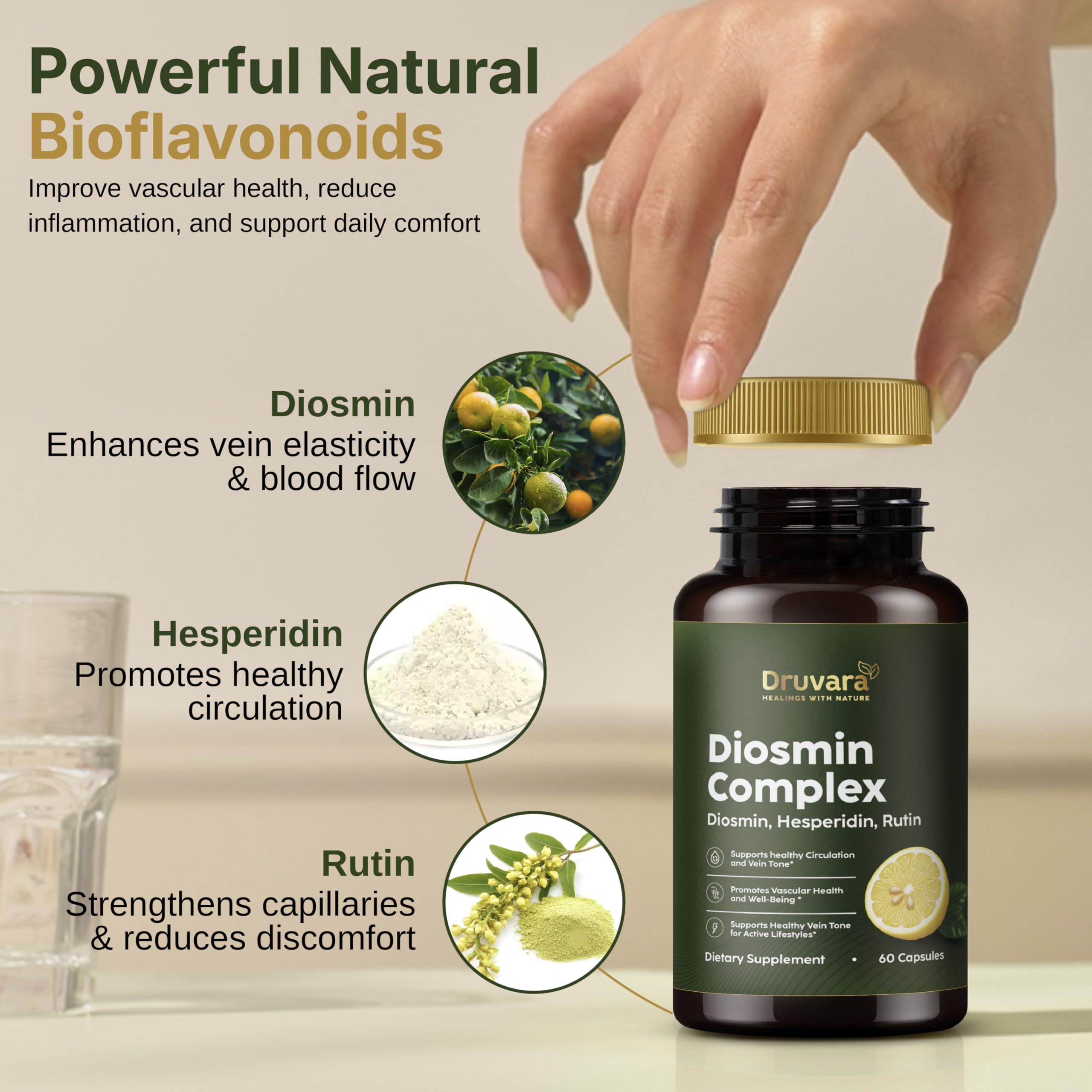 Druvara Diosmin Hesperidin with Rutin & B Vitamins | Vein Support Supplement for Leg Comfort, Healthy Circulation, Vein Strength & Improved Mobility - 60 Capsules DruvaraAu supplements