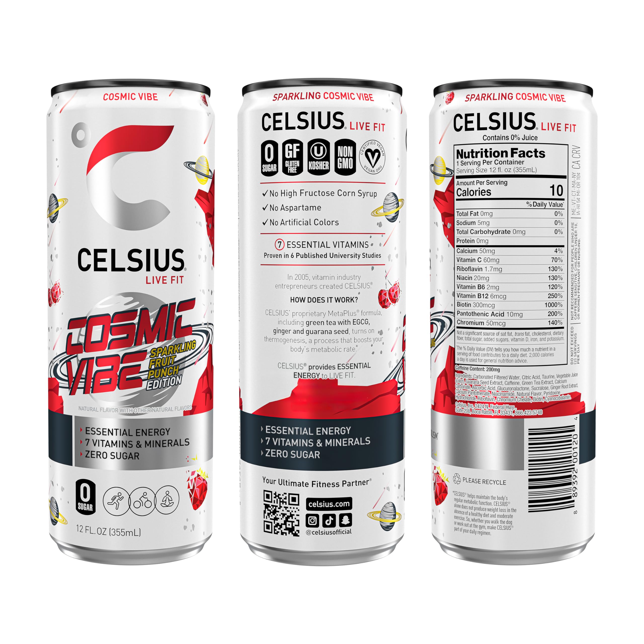 CELSIUS Sparkling Cosmic Vibe, Functional Essential Energy Drink 12 Fl Oz (Pack of 12) CELSIUSUS supplements