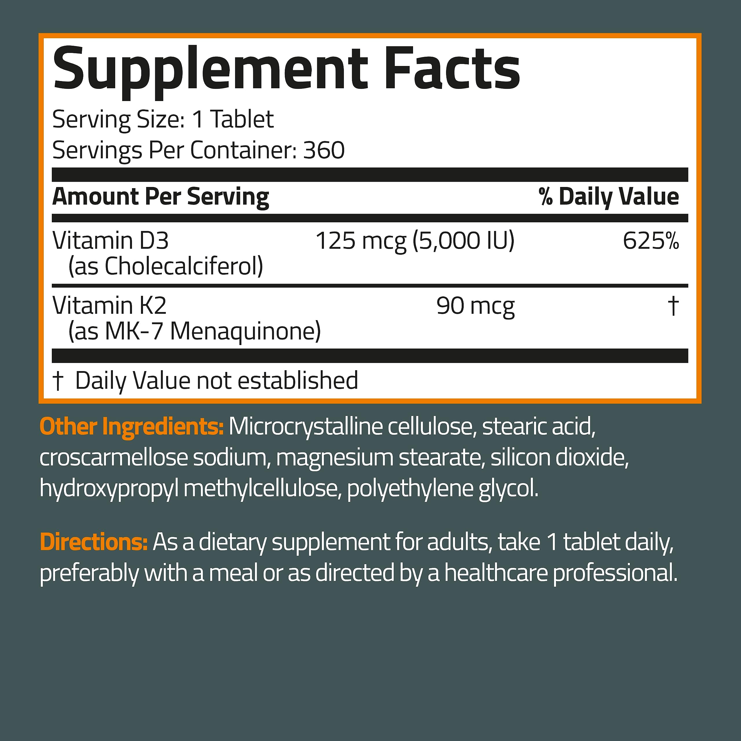 Bronson Basics Vitamin K2 D3 (MK7) Supplement Non-GMO Formula 5000IU (125 mcg) BronsonUS supplements