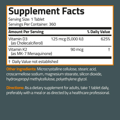 Bronson Basics Vitamin K2 D3 (MK7) Supplement Non-GMO Formula 5000IU (125 mcg) BronsonUS supplements