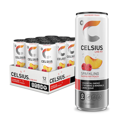 CELSIUS Sparkling Raspberry Peach, Functional Essential Energy Drink 12 Fl Oz (Pack of 12) CELSIUSUS supplements