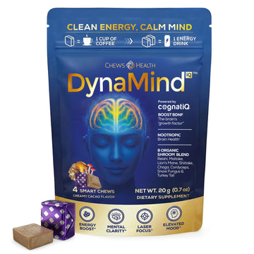 DynaMind iQ Brain Supplement for Memory and Focus for Adults - Nootropic Chews | Coffee Fruit & Mushroom Supplement Blend, Memory Focus Supplement, Caffeine Focus Pills Alternative, 4 Count CHEWSHEALTHAu supplements