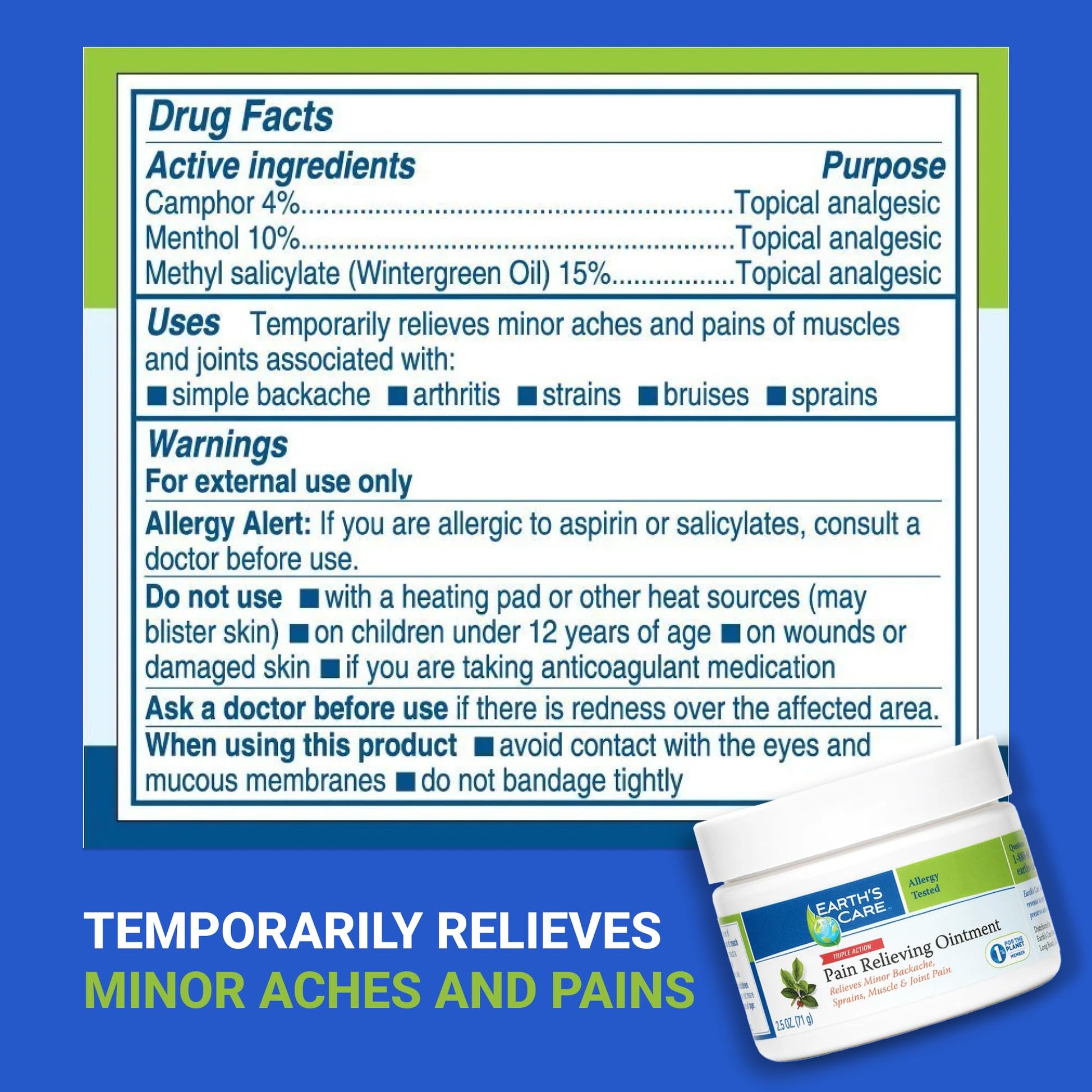 Earth's Care Pain Relieving Ointment - Triple Action Muscle and Joint Cream - Topical Analgesic 2.5 oz. (71 g) Earth's CareAu supplements