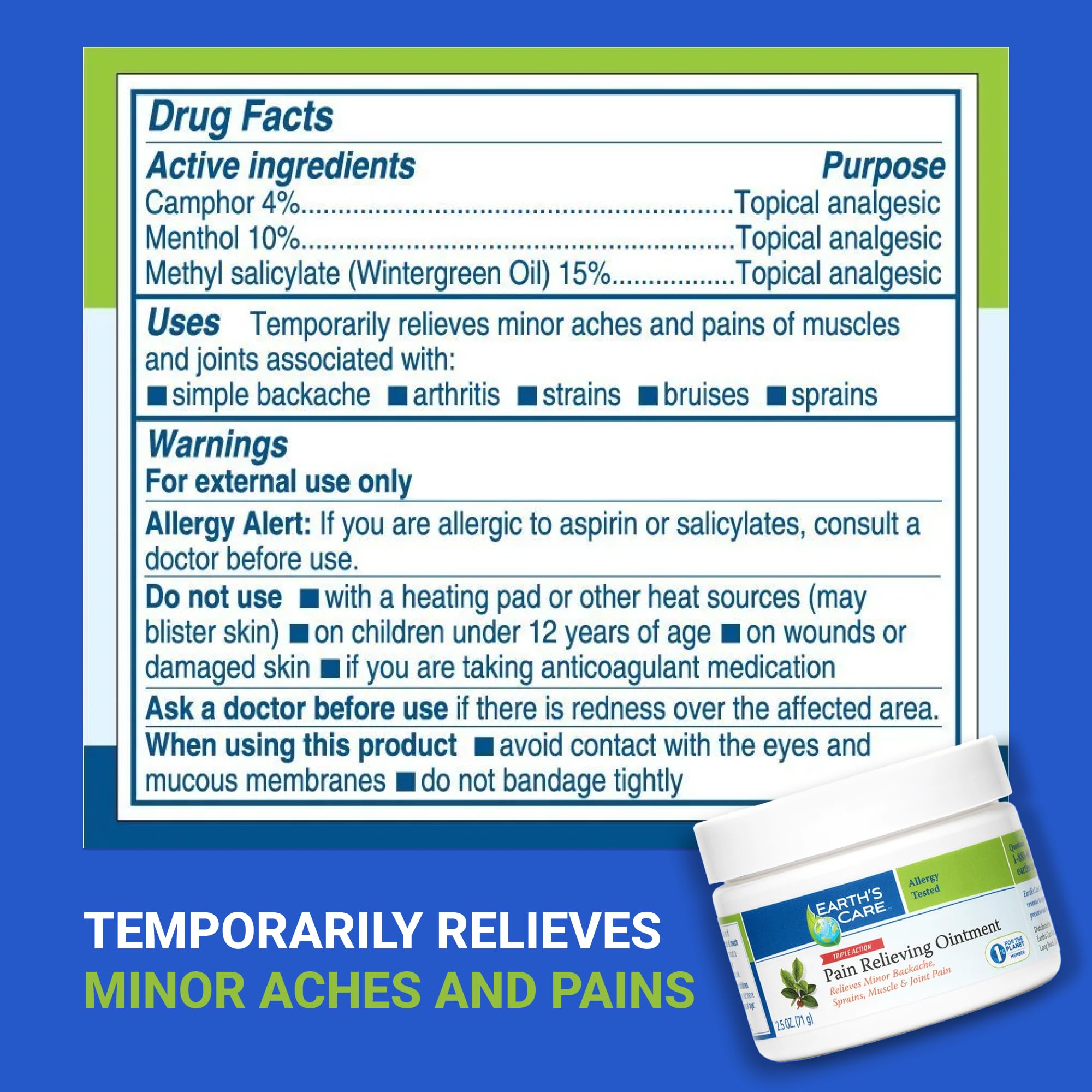 Earth's Care Pain Relieving Ointment - Triple Action Muscle and Joint Cream - Topical Analgesic 2.5 oz. (71 g) Earth's CareAu supplements