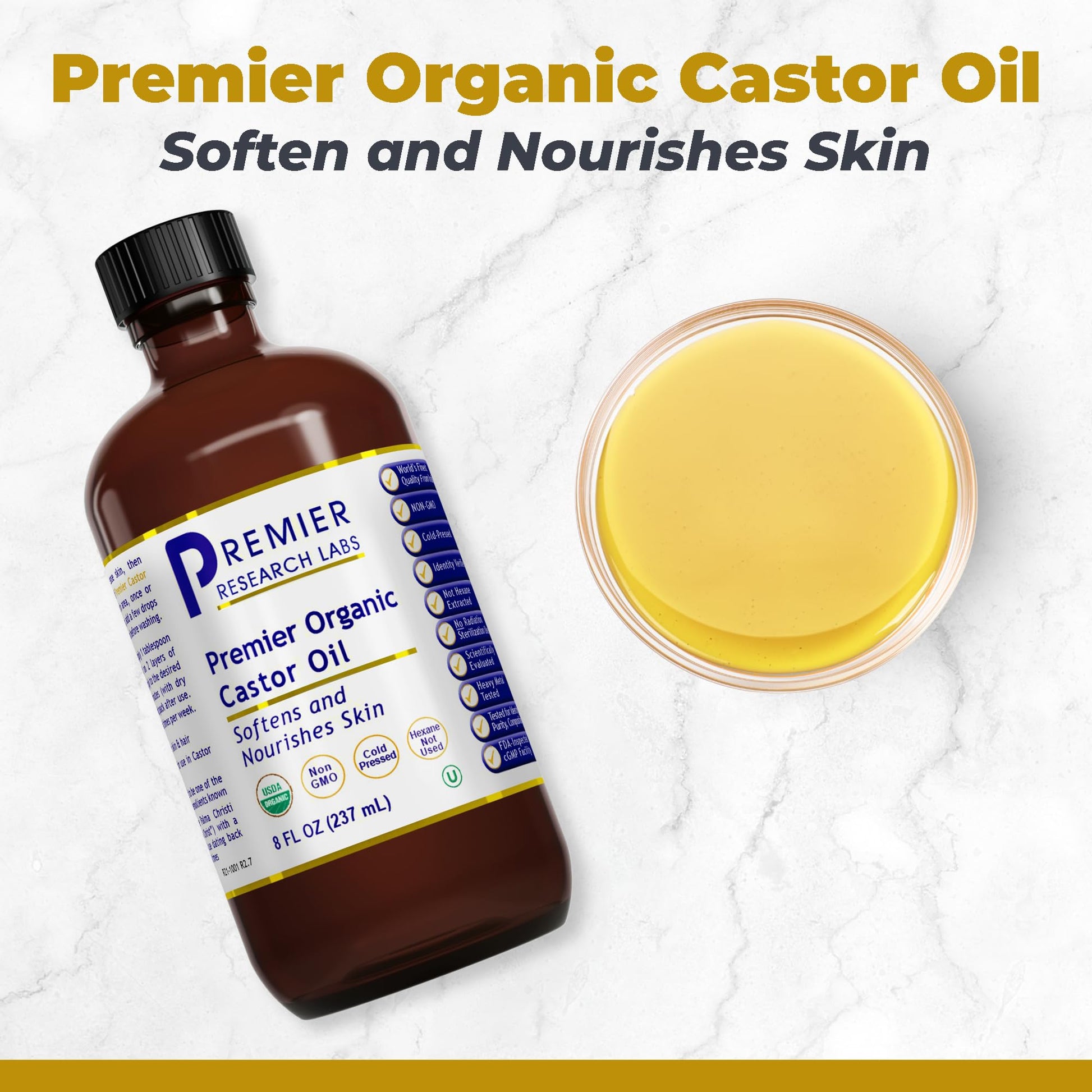 Premier Research Labs Organic Castor Oil for Face - Cold Pressed 100% Pure Castor Oil for Hair Growth, Skin & Body, Hexane Free - 8 Oz Bottle Premier Research LabsAu supplements