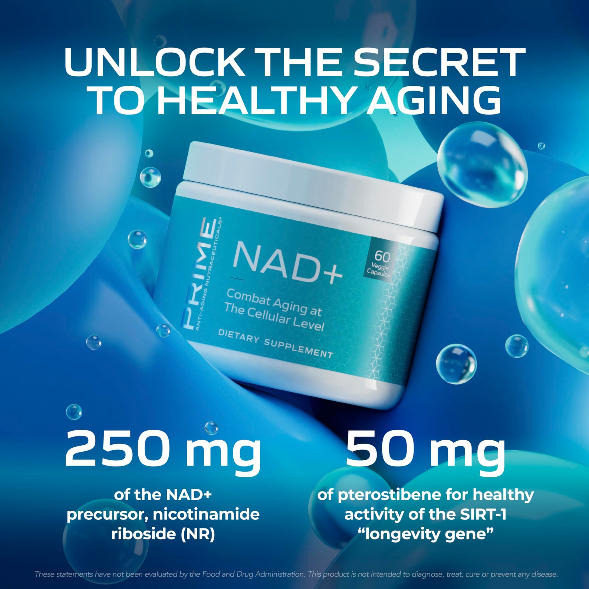 PRIME Anti-Aging Nutraceuticals NAD+ – Nicotinamide Riboside & Pterostilbene Supplement for Cellular Energy, Healthy Aging & Vitality, Vegan, Gluten-Free, 30 Servings PRIMEAu supplements
