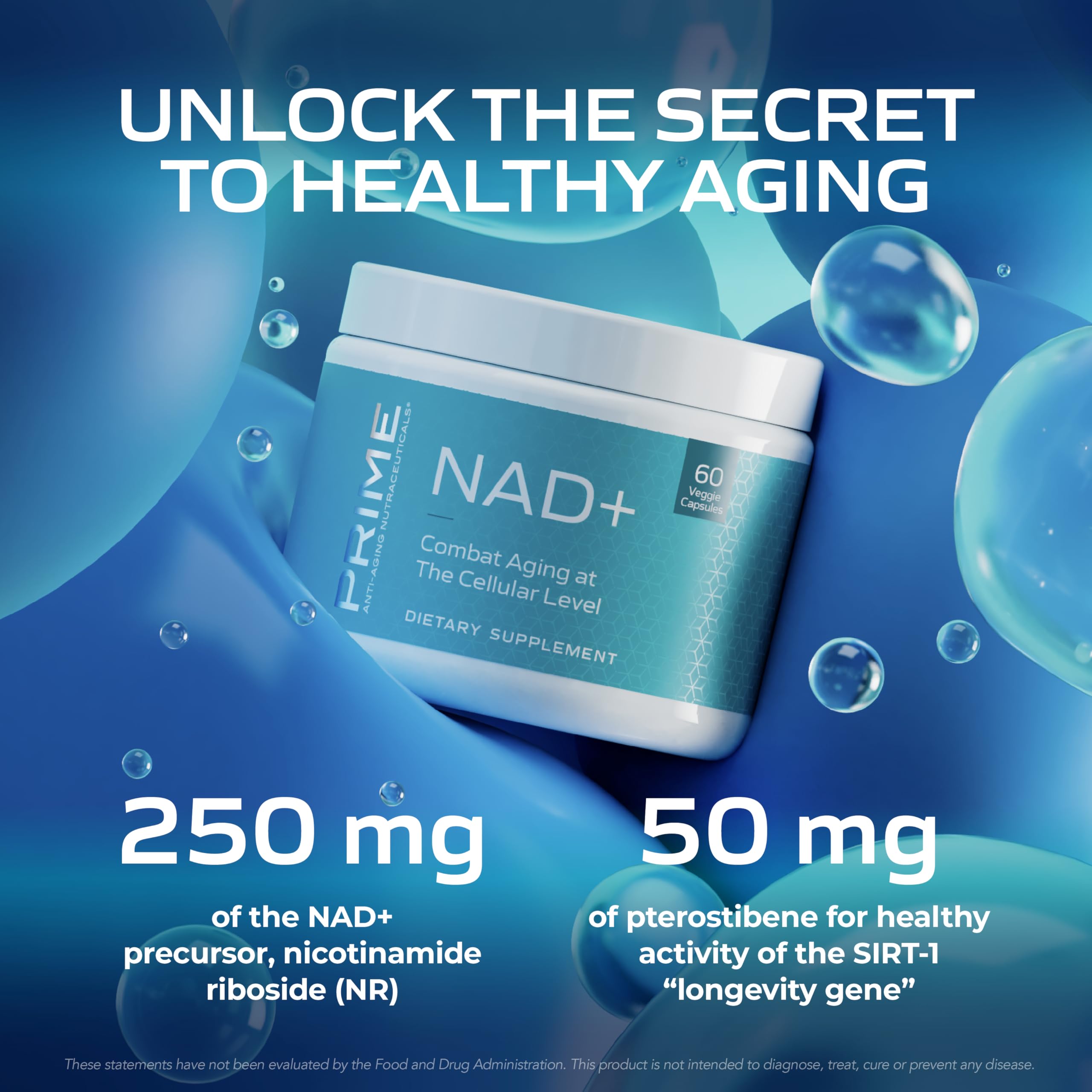 PRIME Anti-Aging Nutraceuticals NAD+ – Nicotinamide Riboside & Pterostilbene Supplement for Cellular Energy, Healthy Aging & Vitality, Vegan, Gluten-Free, 30 Servings PRIMEAu supplements
