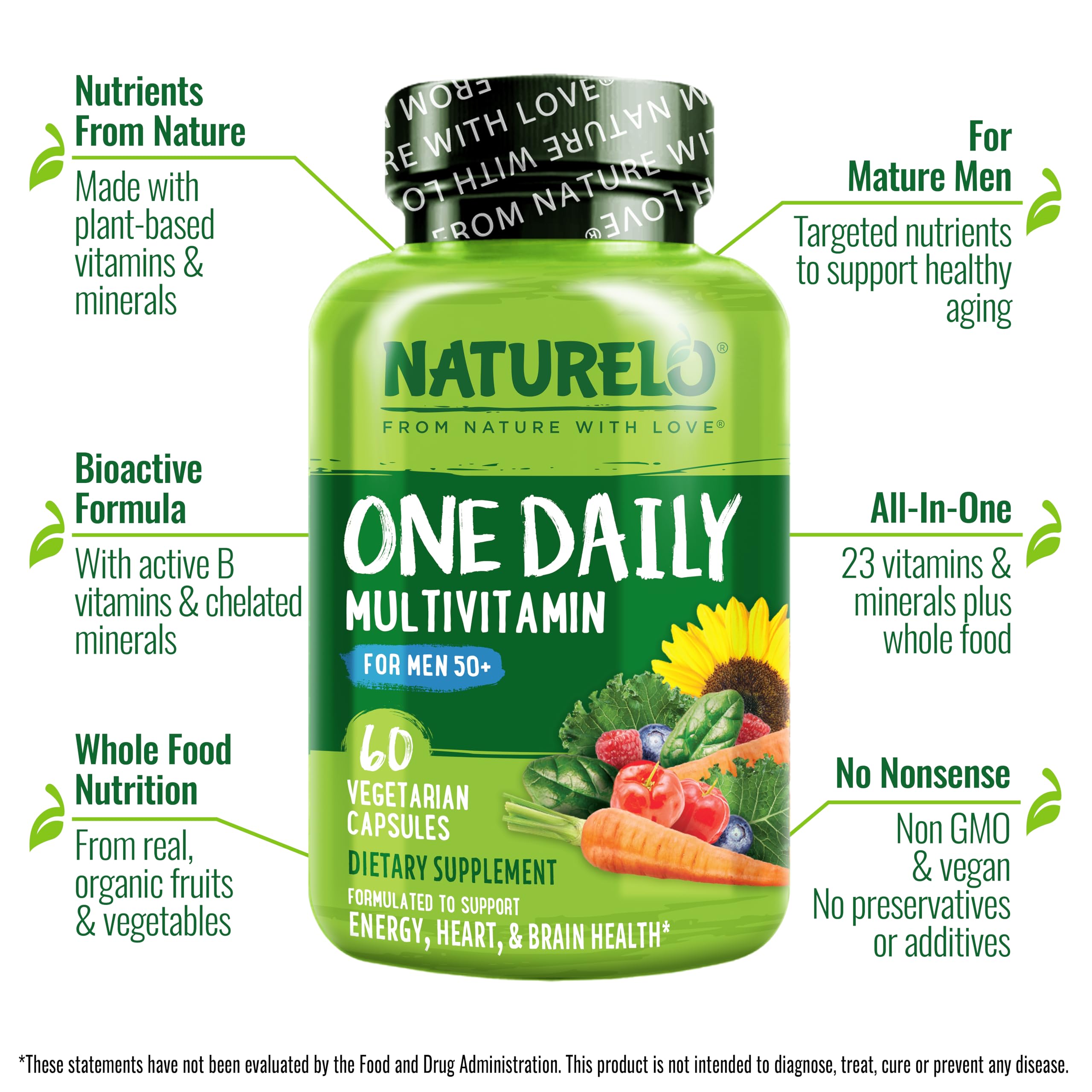 NATURELO Mens Multivitamins for Men 50+ - One Daily Multivitamin for Men with Vitamins, Minerals & Organic Whole Foods NATURELOAu supplements