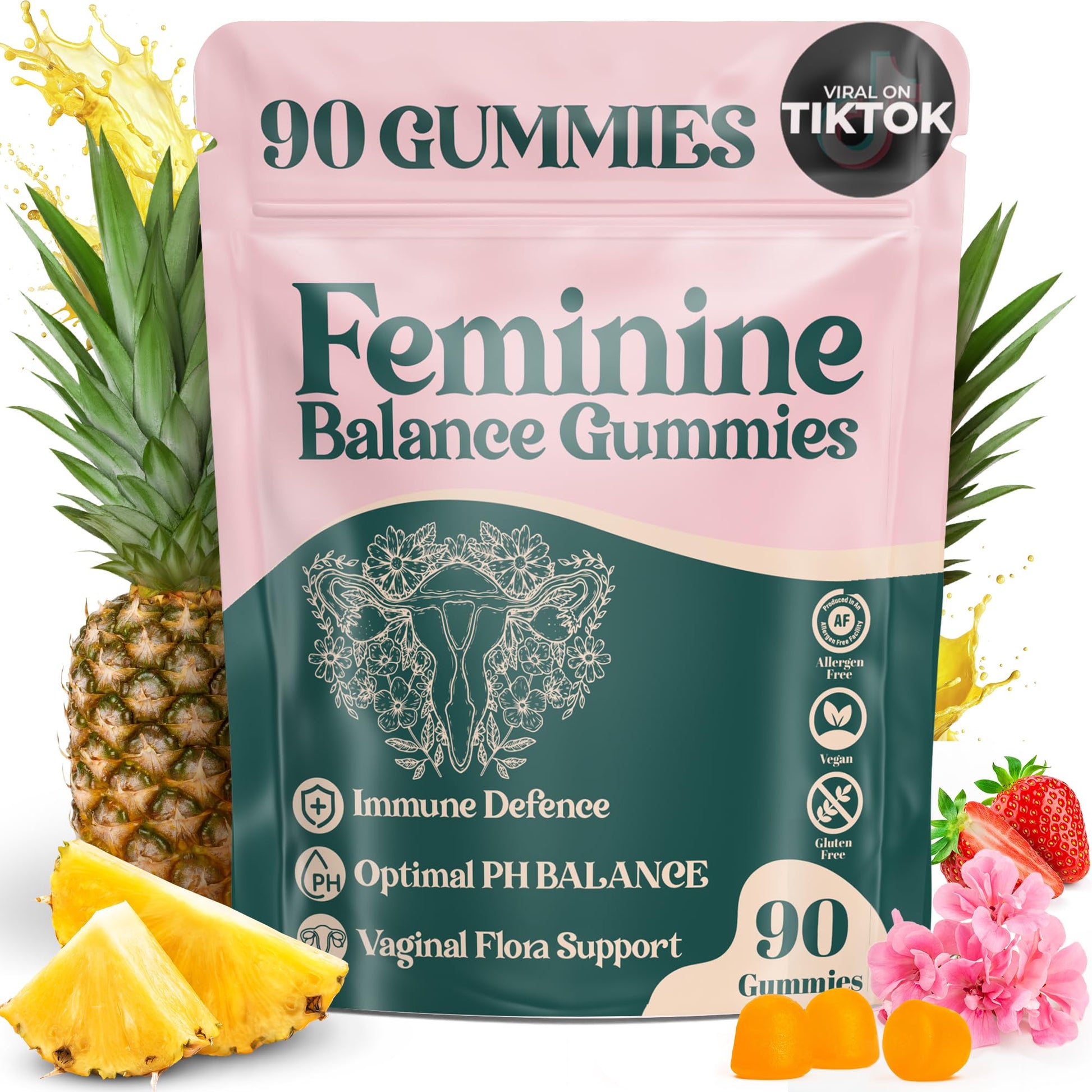 ORGANIC UPLIFT Premium Feminine Balance Gummies - for Women’s Health & Wellness - Immune Support - Vegan, Gluten-Free - Hawaiian Pineapple - 90 Gummies - 45 Servings ORGANIC UPLIFTAu supplements