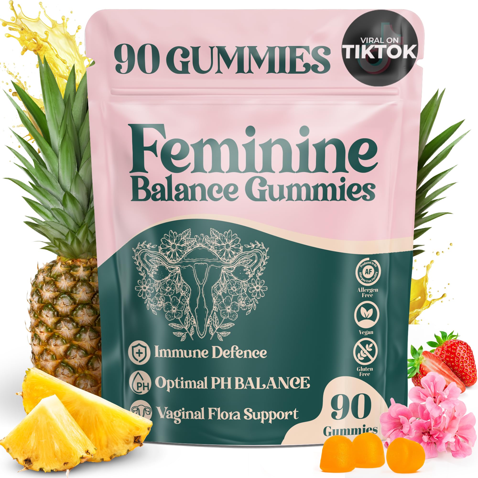 ORGANIC UPLIFT Premium Feminine Balance Gummies - for Women’s Health & Wellness - Immune Support - Vegan, Gluten-Free - Hawaiian Pineapple - 90 Gummies - 45 Servings ORGANIC UPLIFTAu supplements
