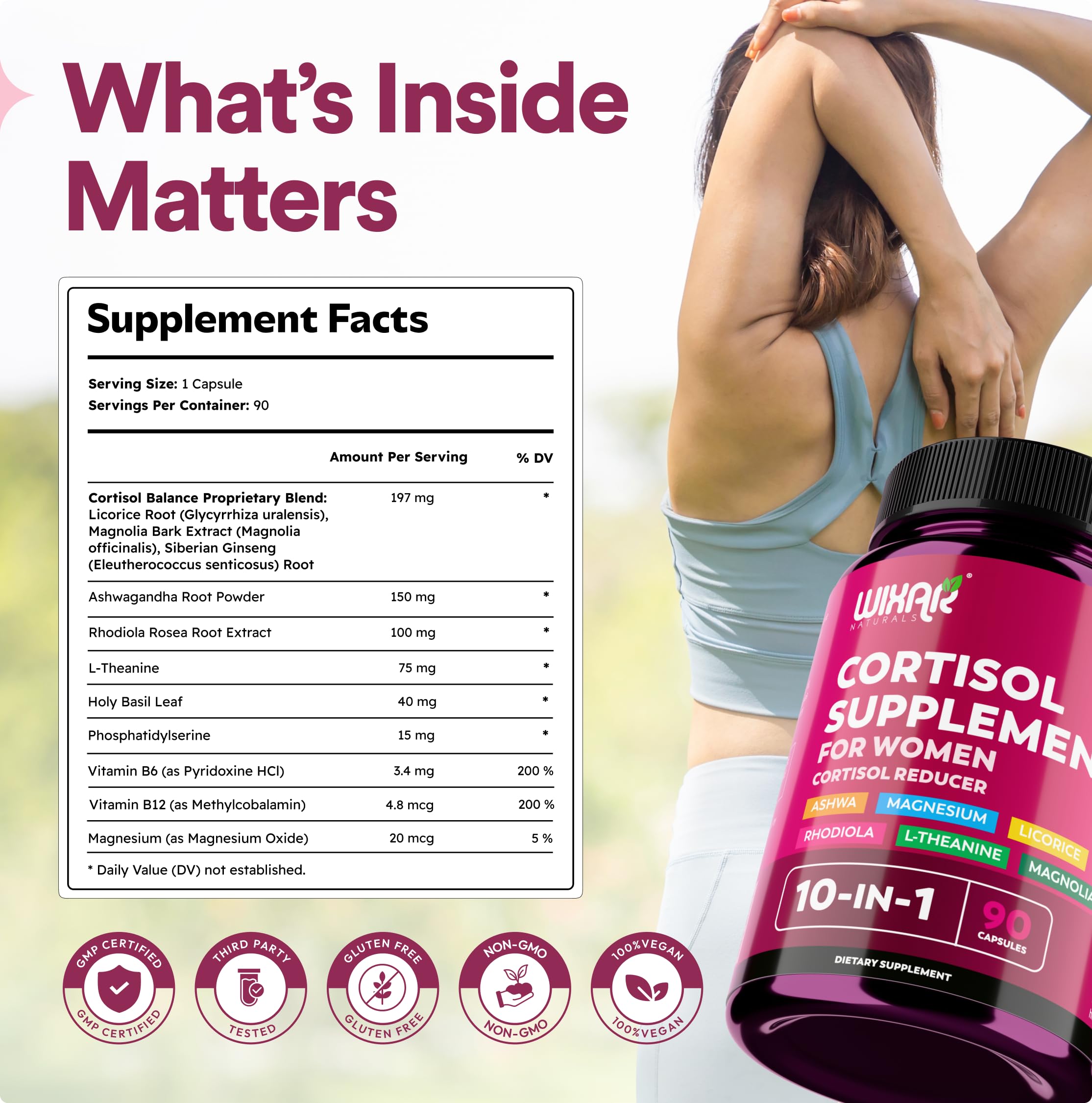WIXAR Cortisol Supplements for Women with Ashwagandha, Magnesium, L-Theanine, Rhodiola Rosea - for High Cortisol Balanace Manager - for Sleep Support, Mood & Focus Supplement - 90 Capsules WIXAR NATURALSAu supplements