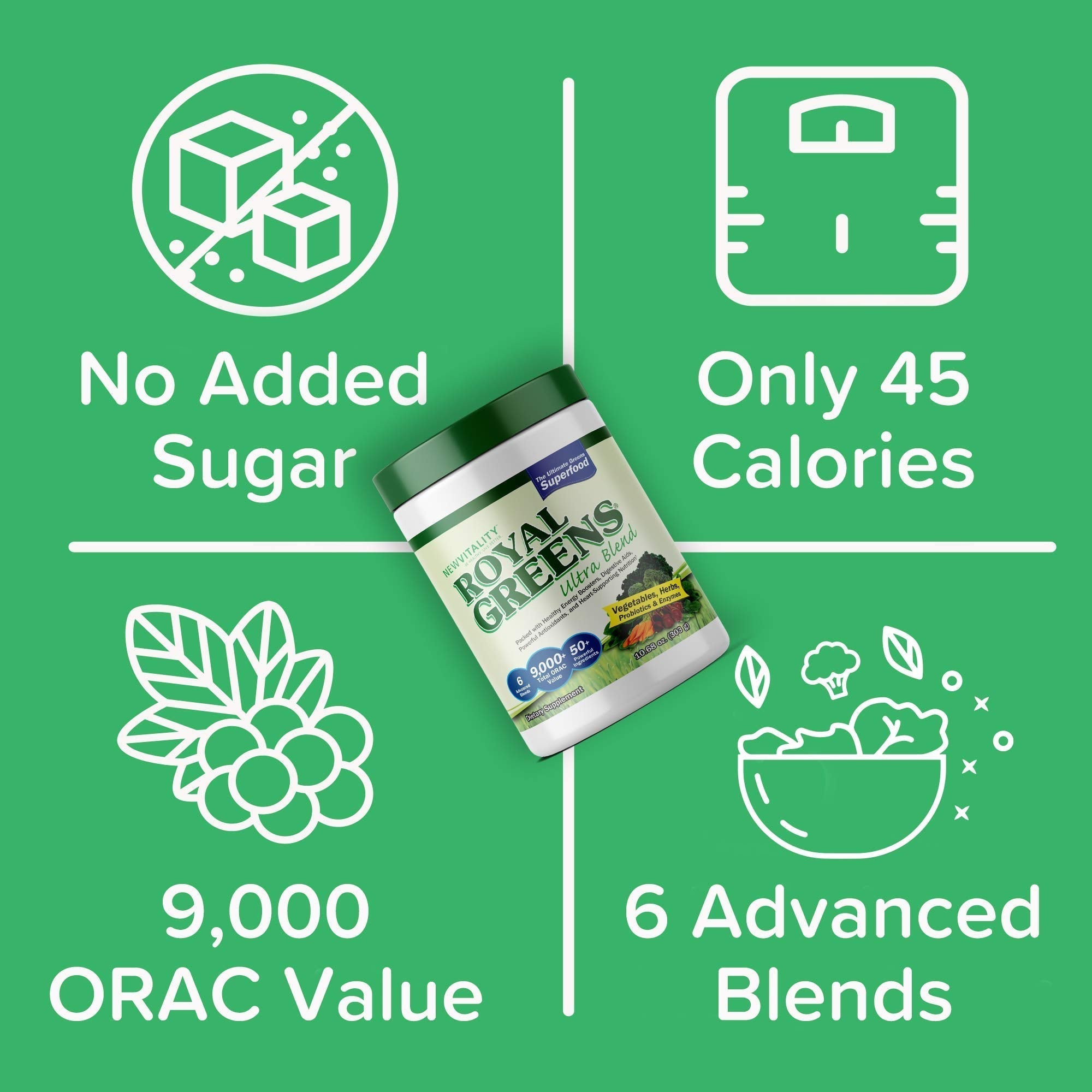 New Vitality Royal Greens Superfood Powder | Healthy Veggie Powder with Probiotics, Enzymes, Antioxidants, Wheat Grass & Greens 10.75oz (30 Day Supply) New VitalityAu supplements