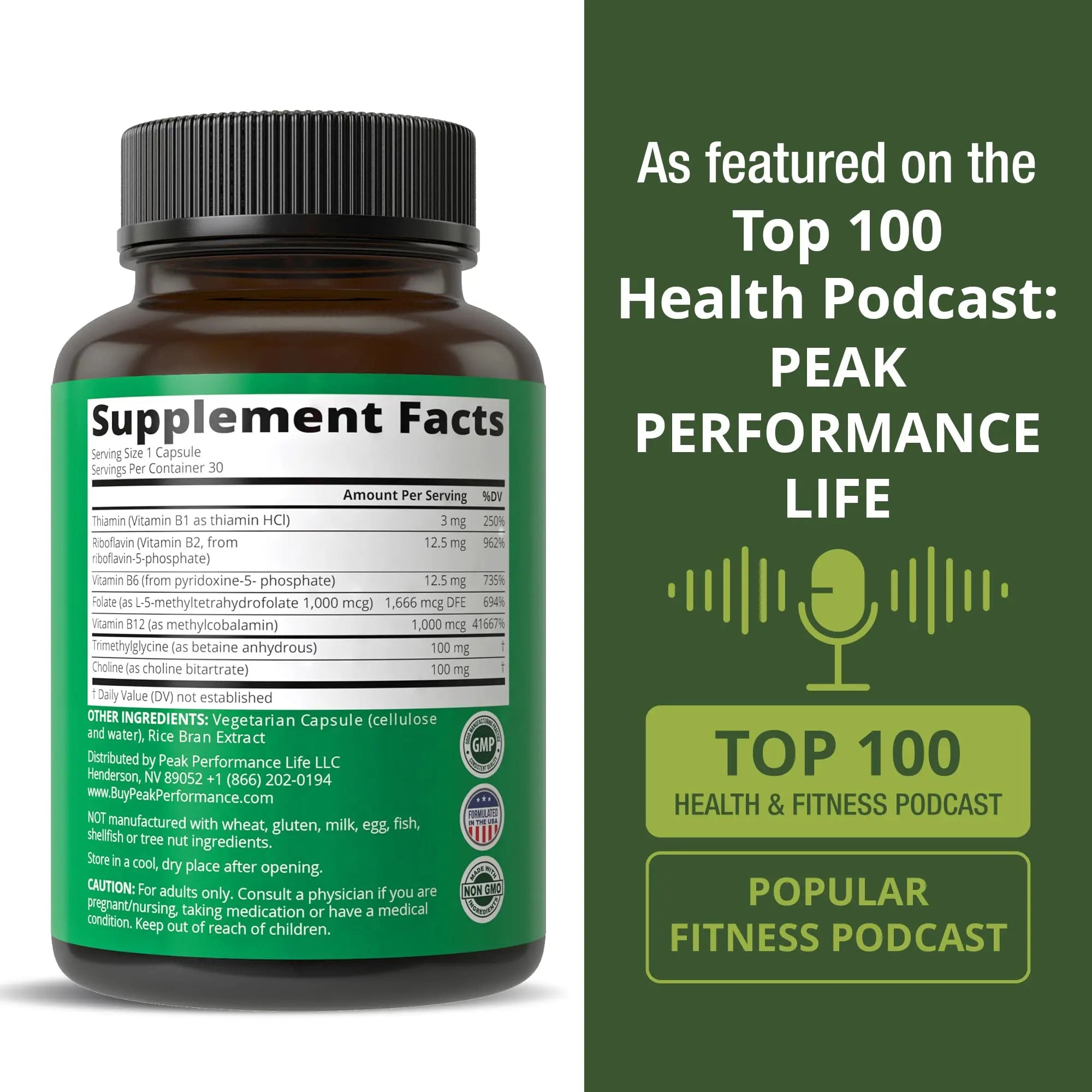 Methylated Multivitamin + Methylated B Complex Supplement. With Trimethylglycine (TMG), L Methylfolate, Methyl B12 + B1 + B2 + B6 Vitamins + Choline Peak PerformanceAu supplements