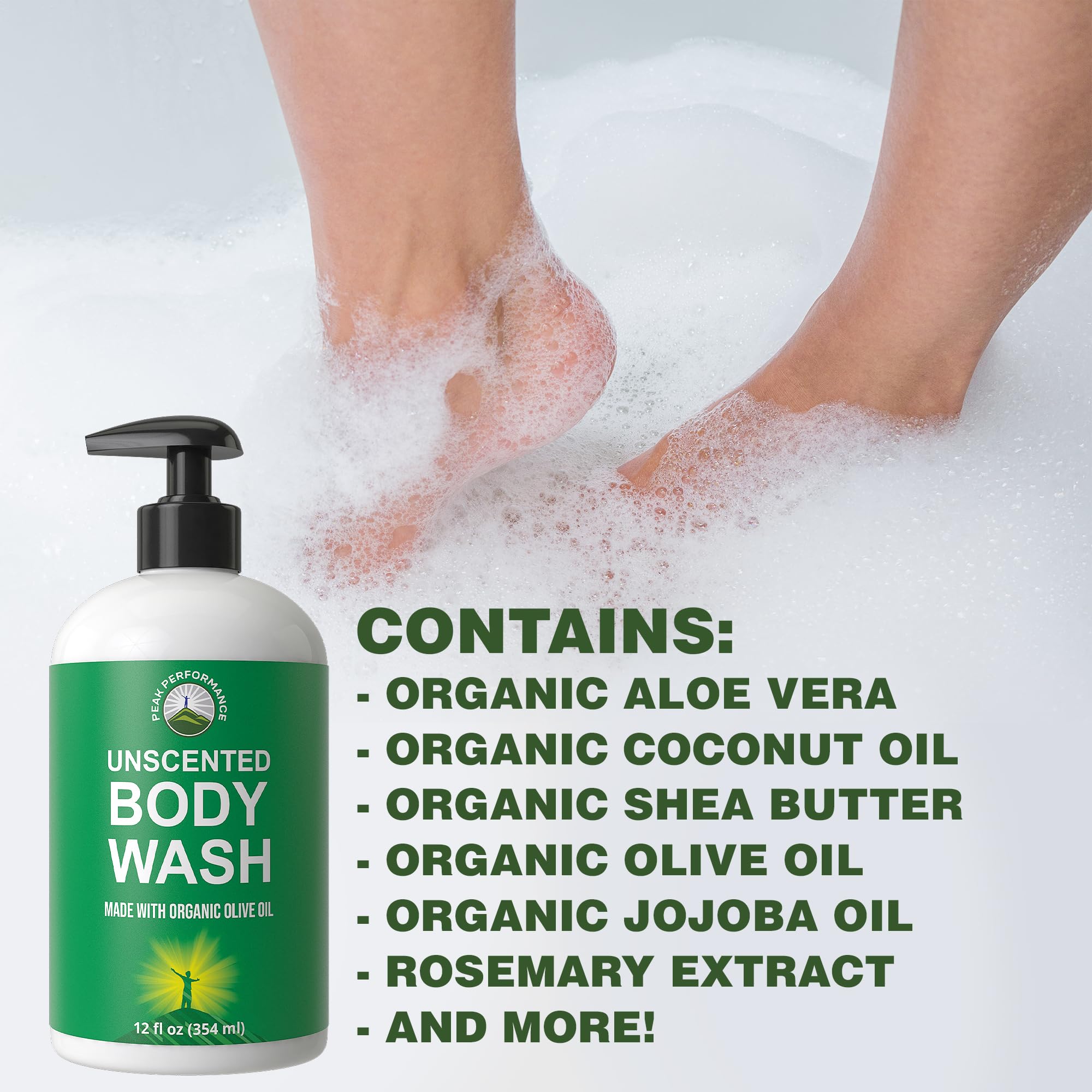 Ultra Pure Unscented Body Wash Made with Organic Ingredients Including Aloe Vera, Olive Oil, Jojoba, Coconut Oil, and Shea Butter. Great for Sensitive Skin. Natural Vegan Body Wash No Toxins Peak PerformanceAu supplements