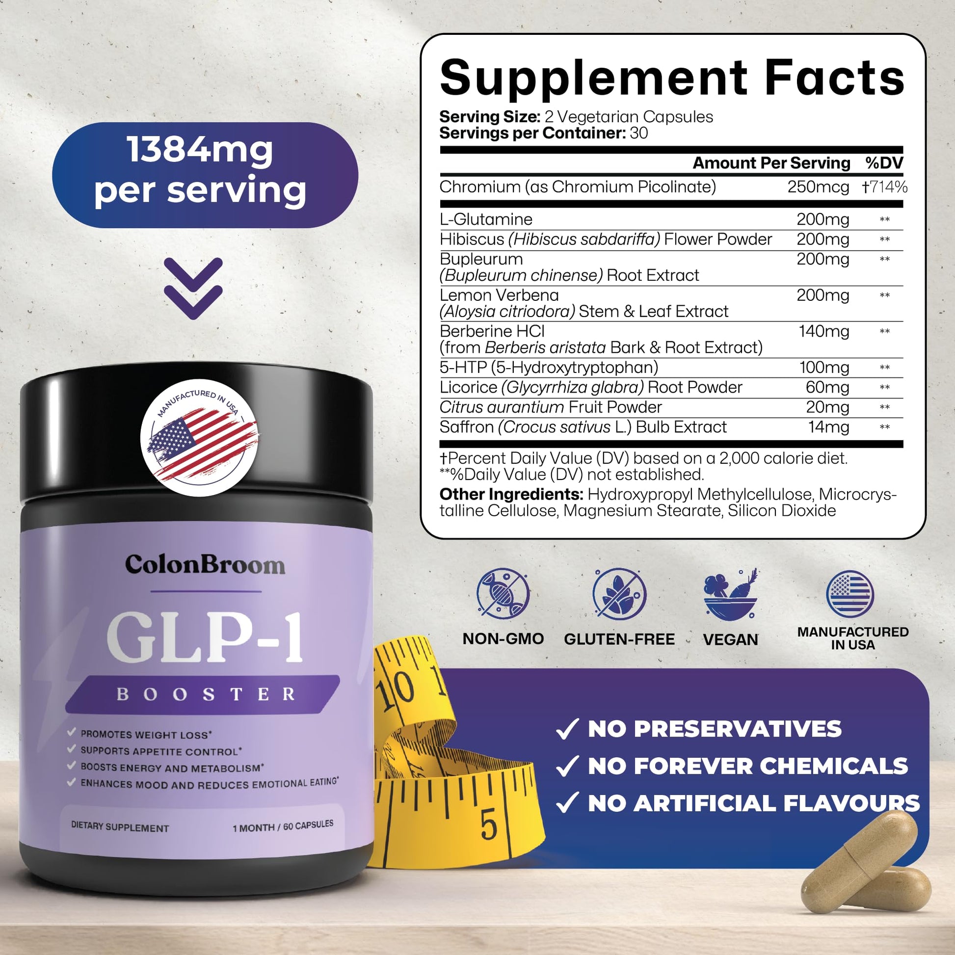 ColonBroom GLP-1 Weight Management Supplement for Women & Men - GLP1 Supports Gut Health, Metabolic Wellness & Appetite Regulation - Vegan, Gluten-Free Diet Capsules | 60 Count ColonBroomAu supplements