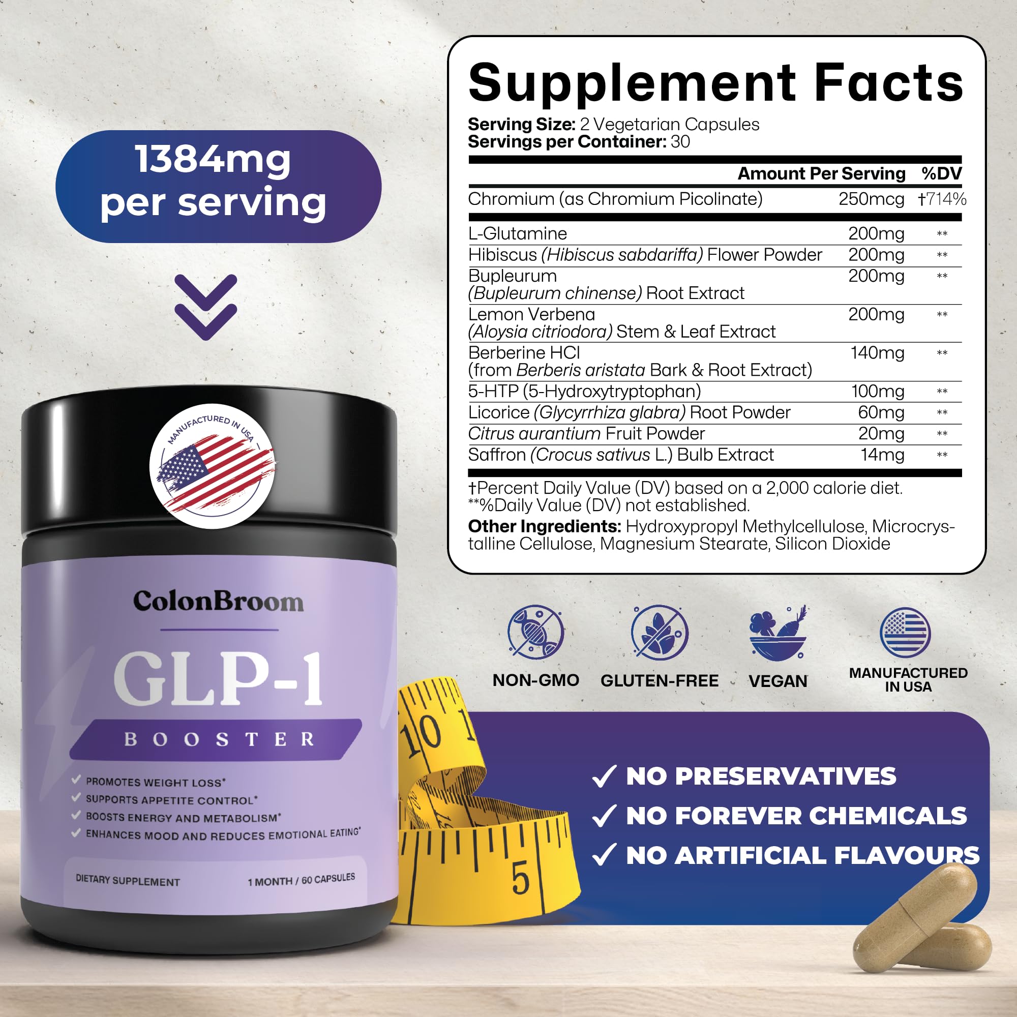 ColonBroom GLP-1 Weight Management Supplement for Women & Men - GLP1 Supports Gut Health, Metabolic Wellness & Appetite Regulation - Vegan, Gluten-Free Diet Capsules | 120 Count ColonBroomAu supplements