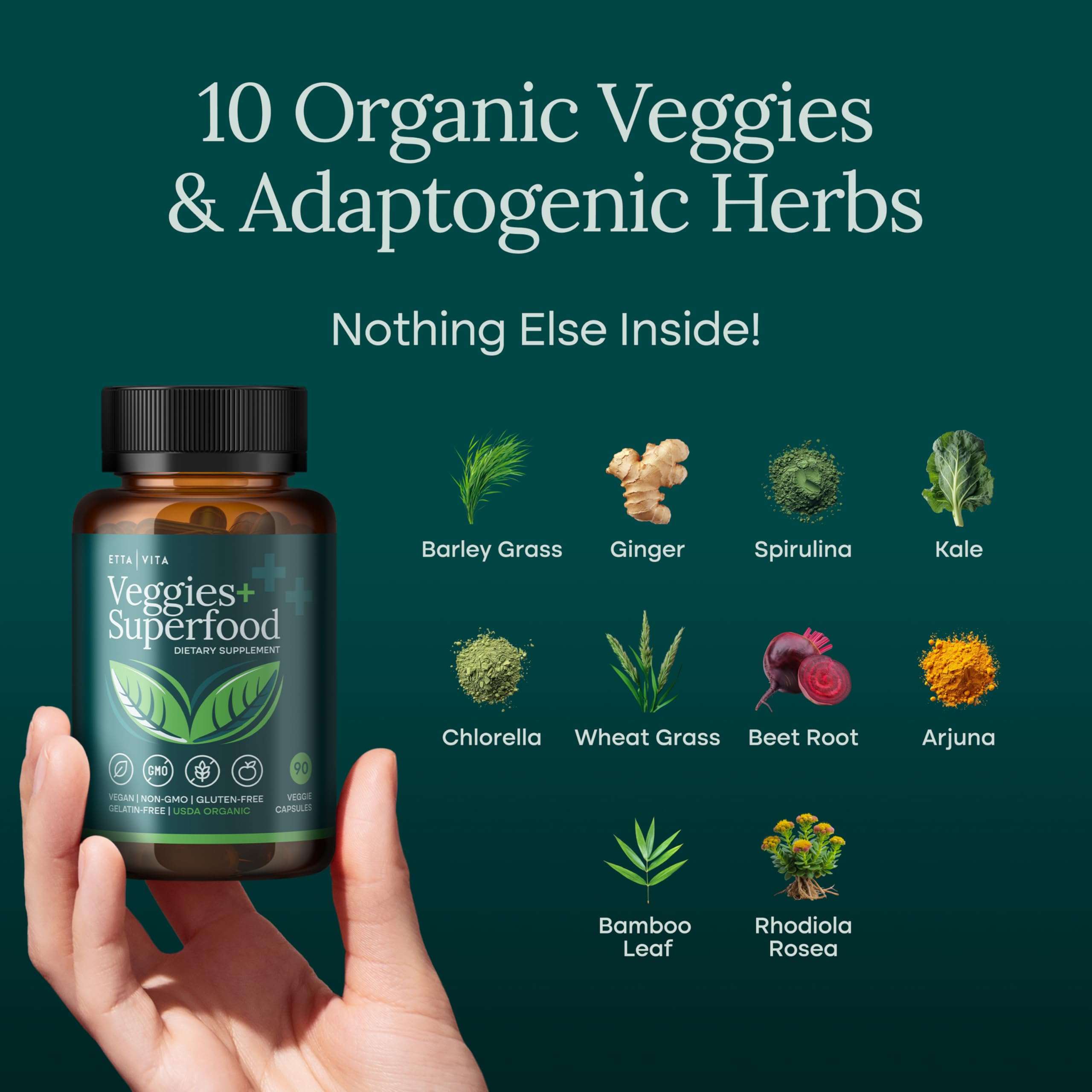 100% Organic Fruits and Veggies Supplement (USDA Organic - Made in USA) 180 Potent Fruits and Vegetable Capsules for Energy Boost & Daily Fruit and Vegetable Vitamins - Vegan, Non-GMO, Gluten-Free Etta VitaAu supplements