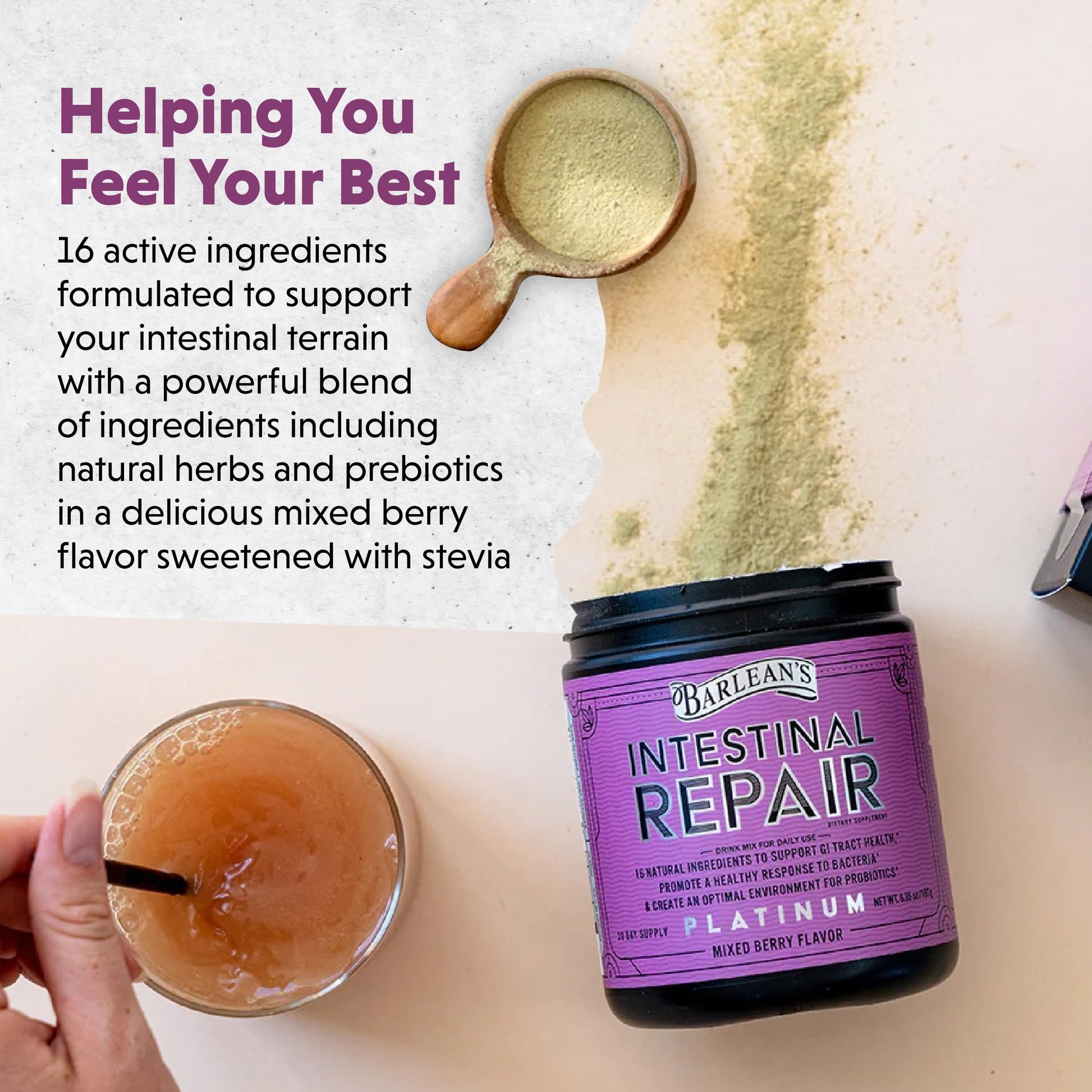 Barlean's Gut Health Powder, Intestinal Repair Fiber and Digestive Support Blend for Men and Women, Mixed Berry Drink Mix, 6.35 oz Barlean'sAu supplements
