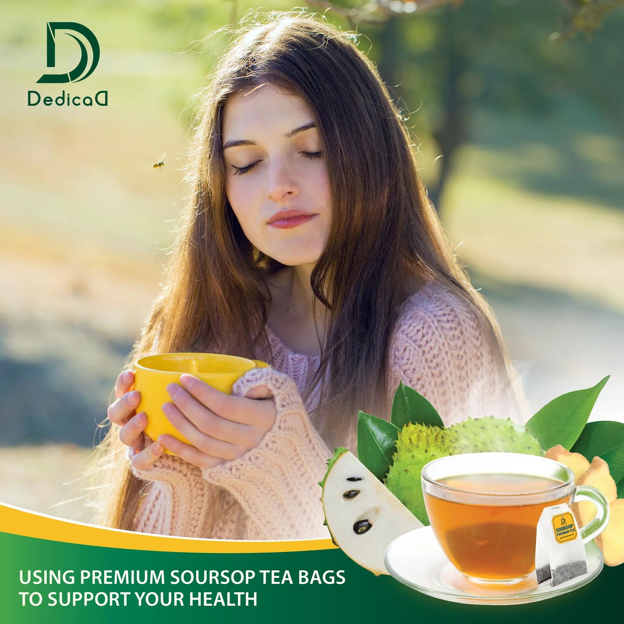DEDICAD Soursop Leaves Tea Bags with Ginger, 30 Tea bags, 2gr/bag - Non-GMO/Caffeine free - Support Digestion, Well Skin, Immune System DEDICADnz supplements