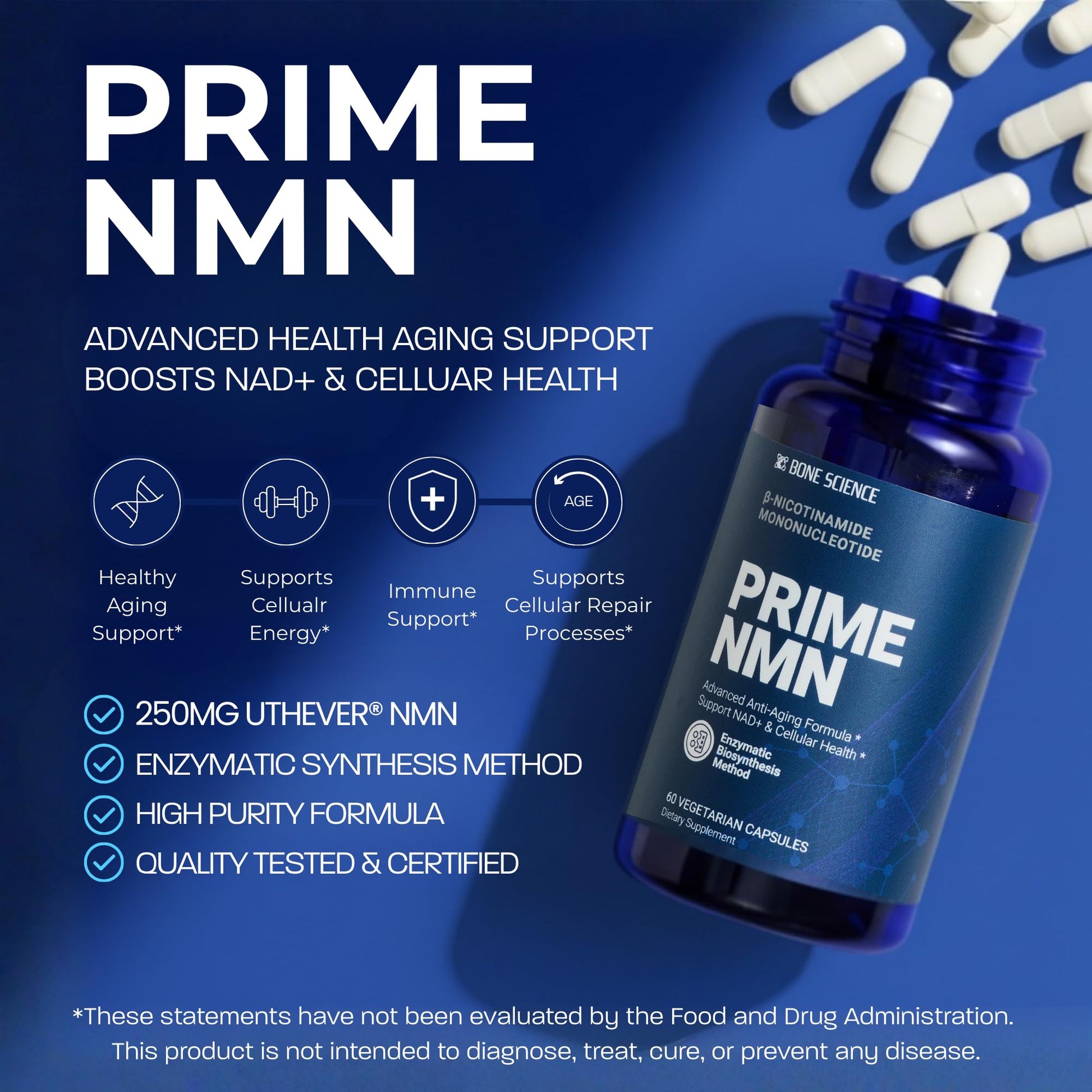 BONE SCIENCE Uthever NMN & Pterostilbene 6-in-1 Complex with Resveratrol, Glutathione & BioPerine - High Purity Stabilized NAD+ Precursor for Healthy Aging & Cellular Energy - 60 Vegetarian Capsules BONE SCIENCEAu supplements
