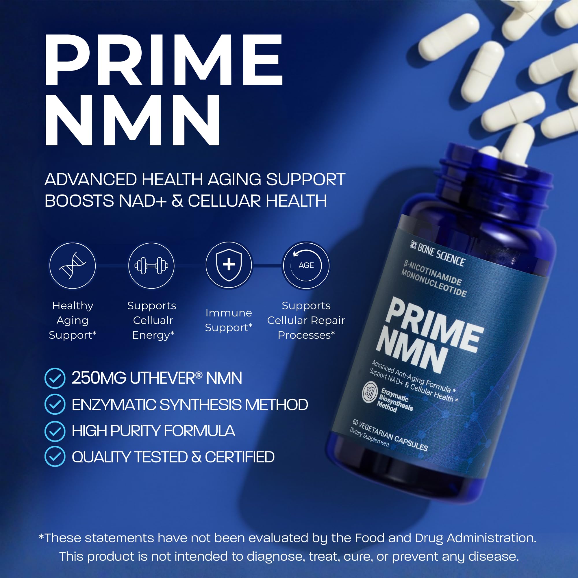 BONE SCIENCE Uthever NMN & Pterostilbene 6-in-1 Complex with Resveratrol, Glutathione & BioPerine - High Purity Stabilized NAD+ Precursor for Healthy Aging & Cellular Energy - 60 Vegetarian Capsules BONE SCIENCEAu supplements