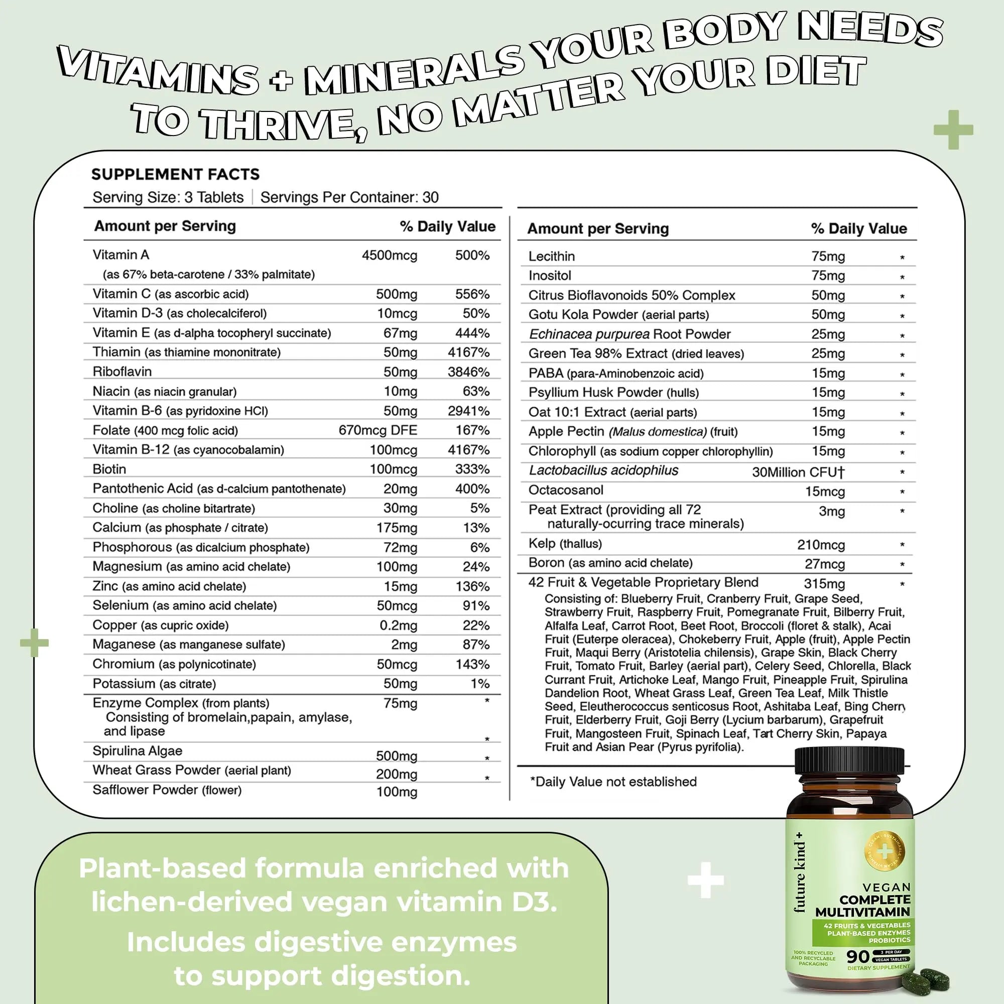 Future Kind Vegan Multivitamins Complete - 42-in-1 Vegan Multivitamins for Women & Men with Enzymes, B12, Zinc, & Probiotics Future KindAu supplements
