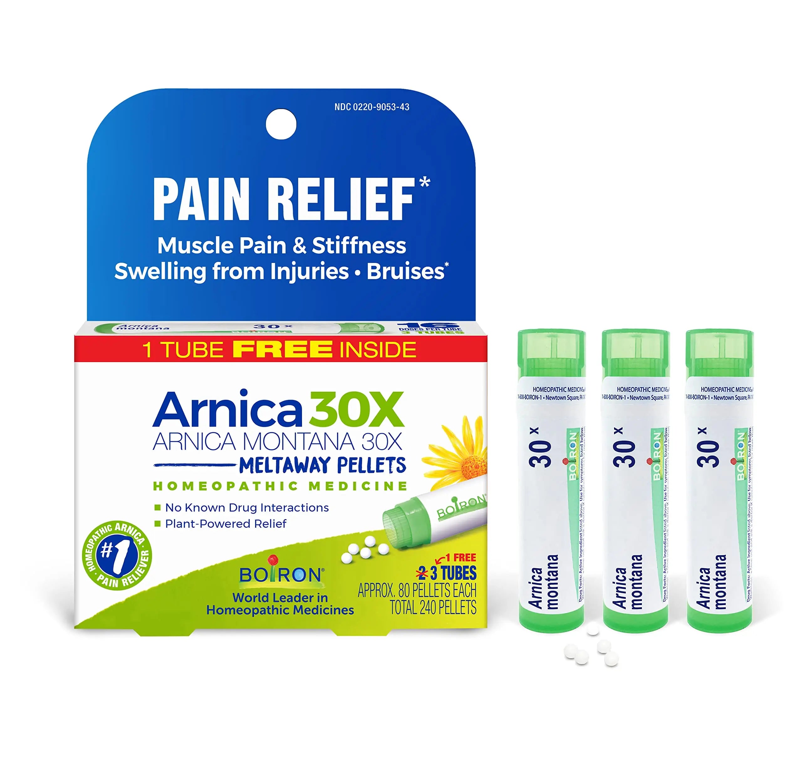 Boiron Arnica Montana 30X Homeopathic Medicine for Relief from Muscle Pain, Muscle Stiffness, Swelling from Injury, and Discoloration from Bruises - 3 Count (240 Pellets) BoironAu supplements
