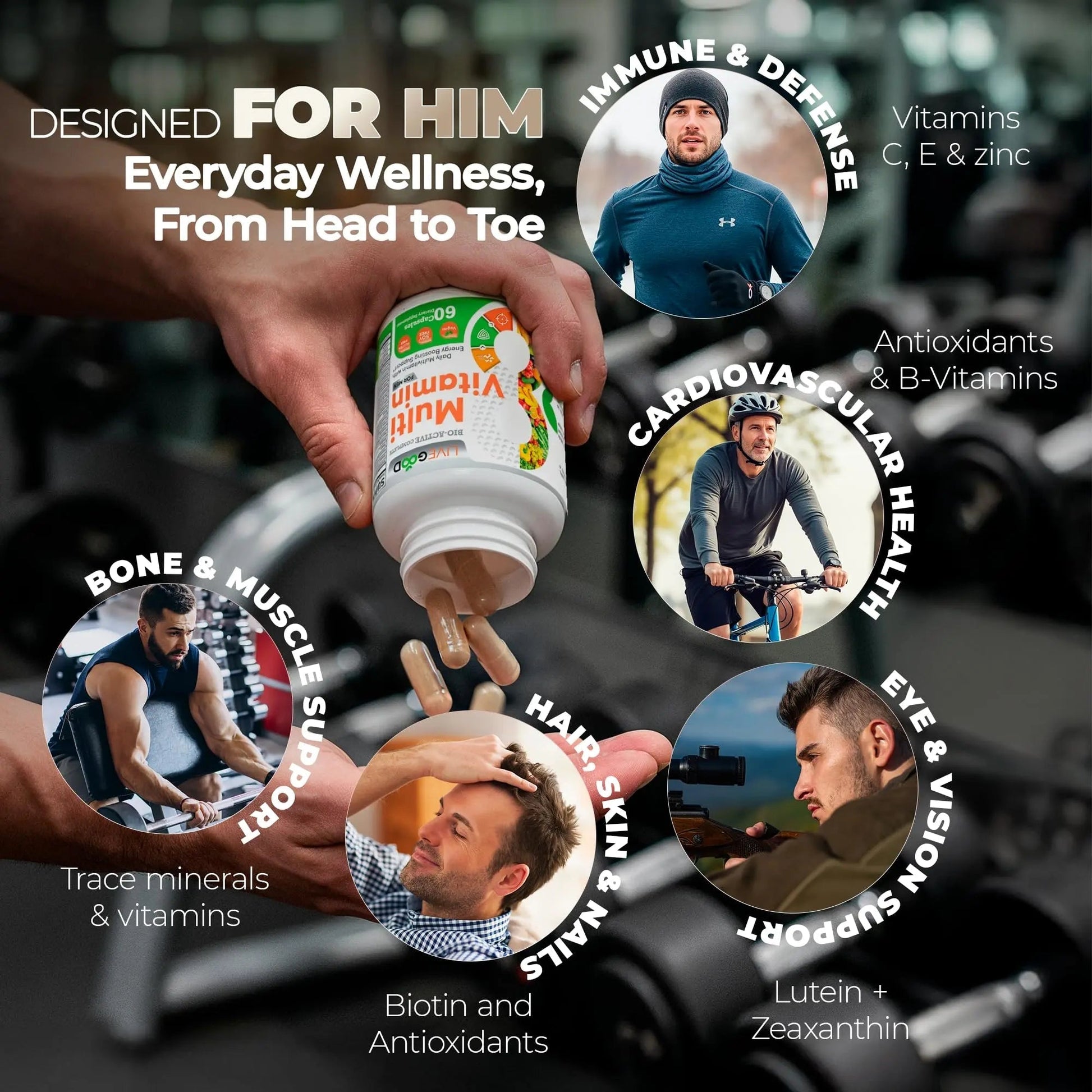 LiveGood Bio-Active Complete Multivitamin for Men, Daily Men’s Multi with 24 Essential Vitamins and Minerals for Energy, Immunity LIVEGOODAu supplements
