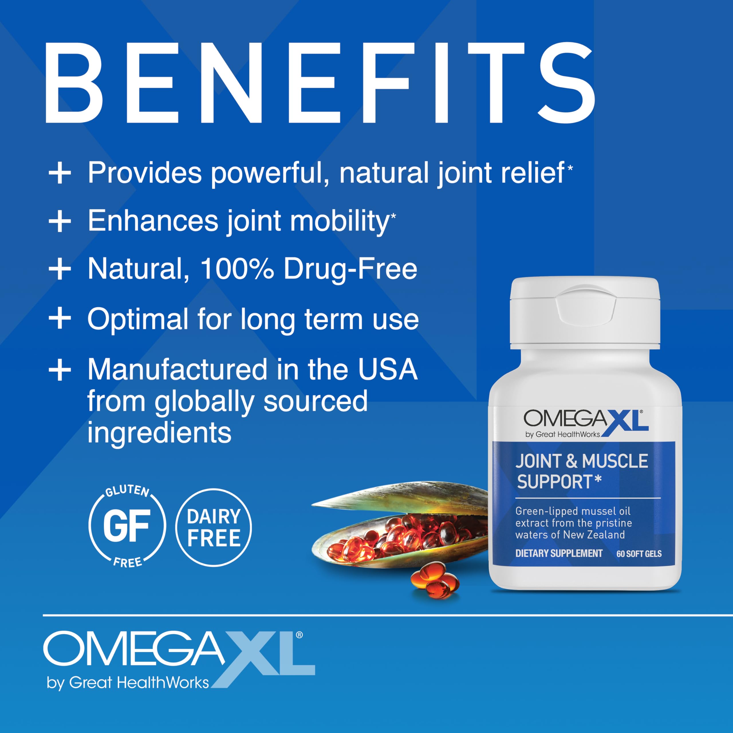 OmegaXL Joint Support Supplement, for Relief - Natural Muscle Support, Green Lipped Mussel Oil, Soft Gel Pills, Drug-Free, 60 Count OmegaXLAu supplements
