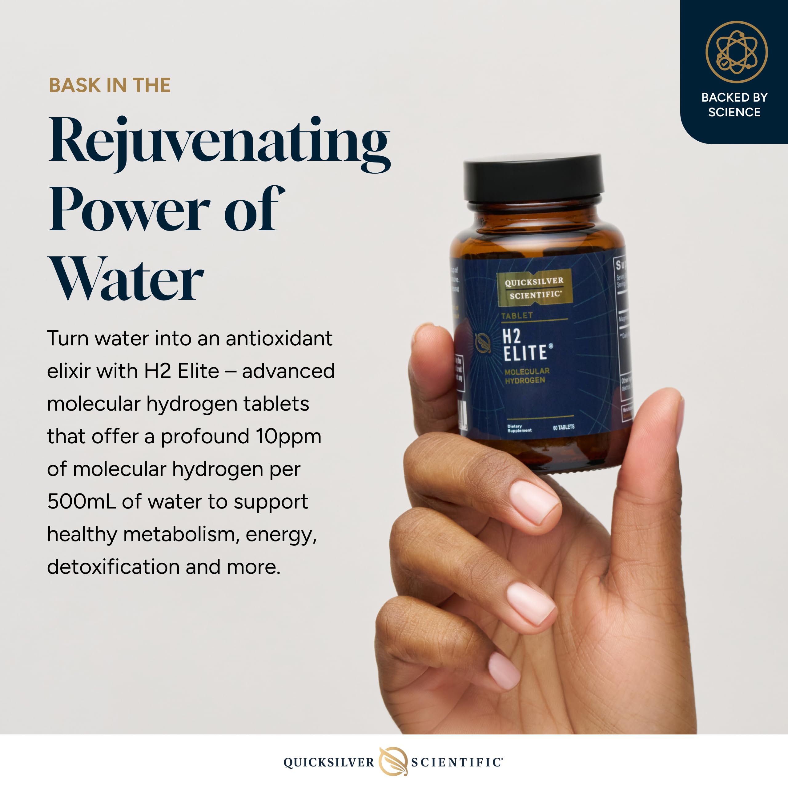 Quicksilver Scientific H2 Elite - Molecular Hydrogen for Energy + Metabolism Support, Water Tablets Perfect for Open Containers - Magnesium Malate Drink Additive (60 Molecular Hydrogen Tablets) Quicksilver ScientificUS supplements