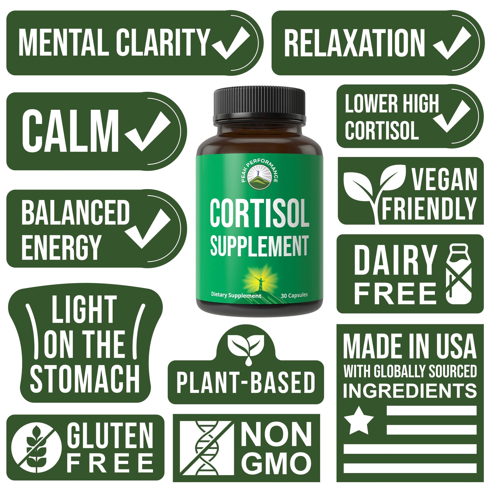 5-in-1 Cortisol Supplement for Women & Men. Lower High Cortisol with Ashwagandha, Rhodiola Rosea, L-Theanine, Phosphatidylserine, Magnolia Bark. Calm Relaxation, Balanced Energy, Vegan Supplements Peak PerformanceAu supplements