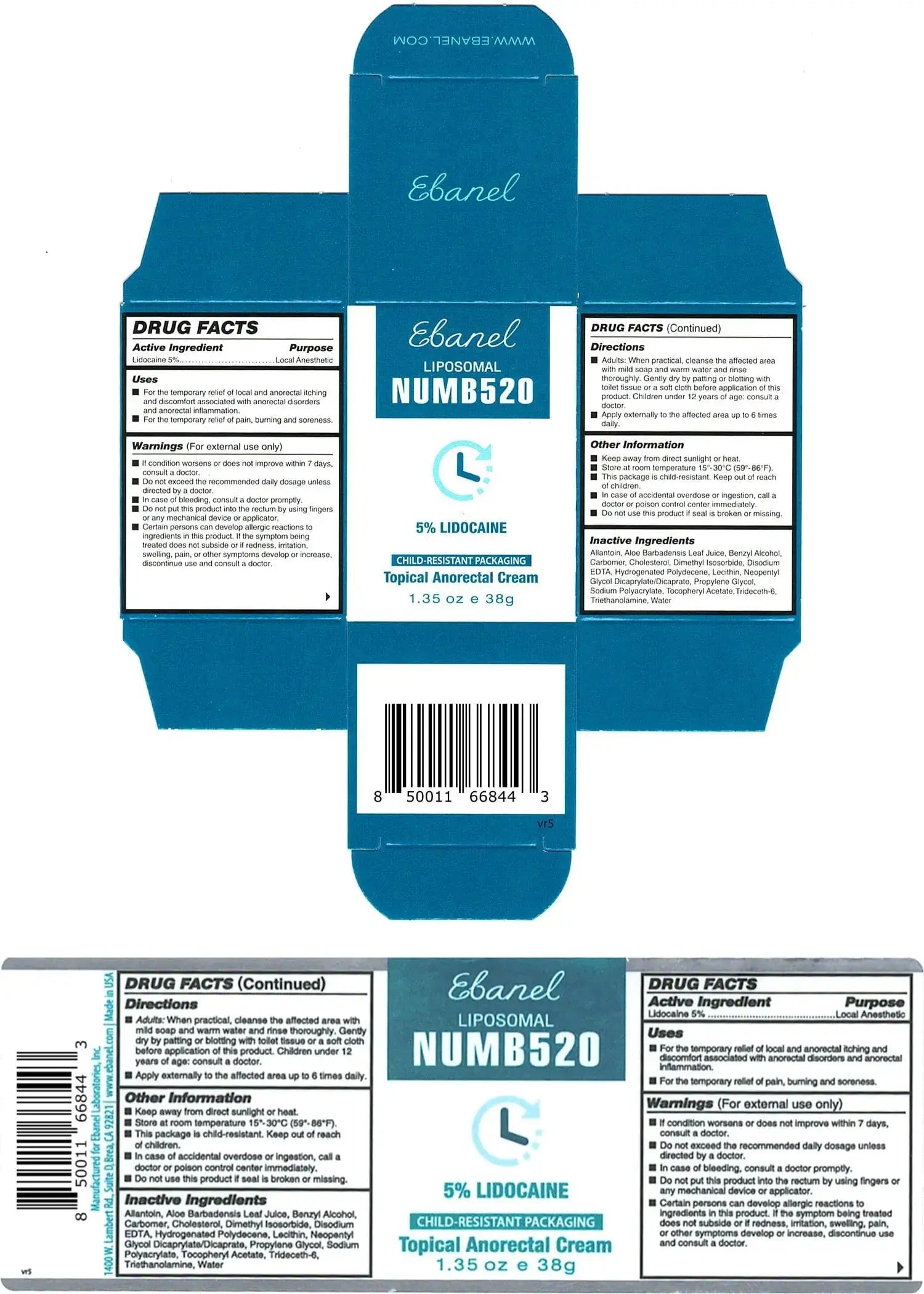 Ebanel 5% Lidocaine Numbing Cream, Pain Relief Burn Itch Numb Cream, Maximum Strength Topical Anesthetic with Allantoin, Vitamin E for Local and Anorectal Uses, Hemorrhoid Treatment, 1.35 Oz EbanelAu supplements