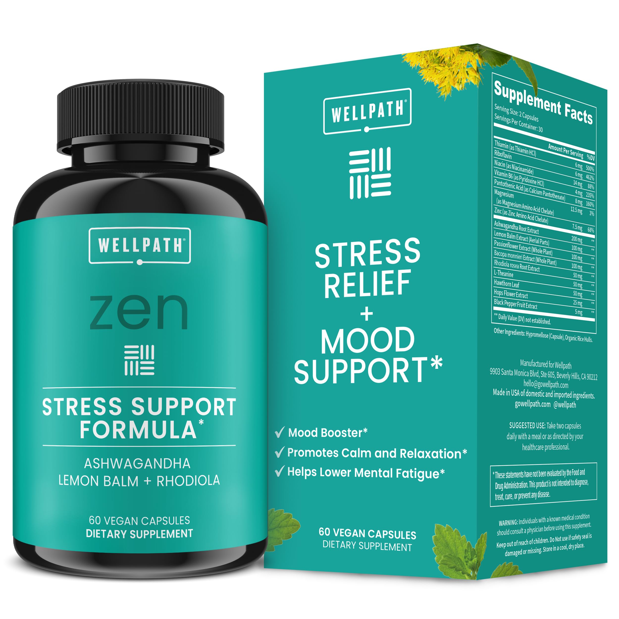 WellPath Zen Stress Relief Supplement + Mood Support | Calm, Stress & Energy Support | Ashwagandha Root, Rhodiola Rosea, L-Theanine, Lemon Balm | Herbal Capsules, 60 Ct WellPathAu supplements