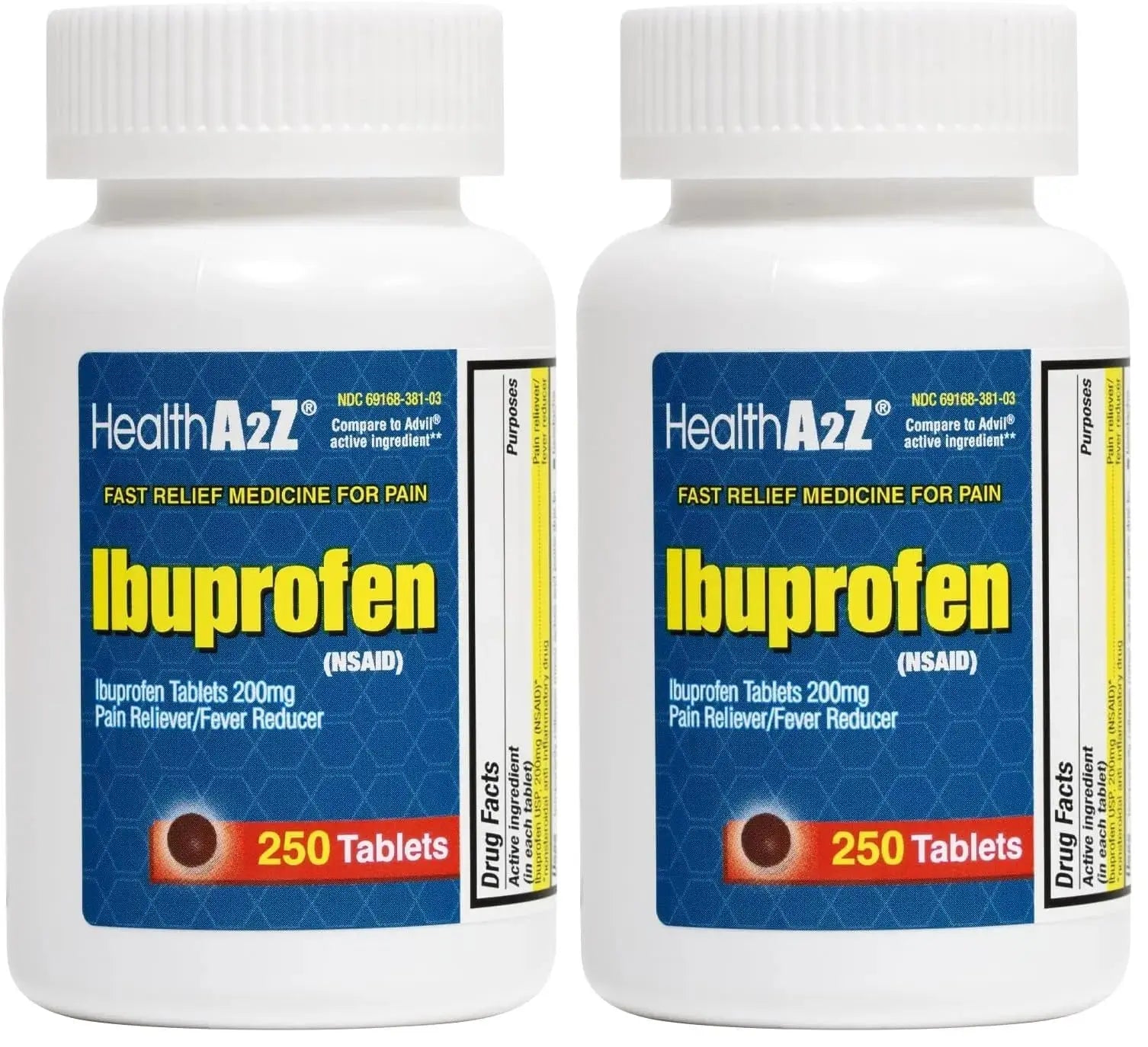 HealthA2Z® Ibuprofen 200mg | Pain Relief | Body Aches | Headache | Arthritis | Cramps | Back Pain | Fever Reducer… (250 Count) (Pack of 2) HealthA2ZAu supplements