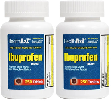 HealthA2Z® Ibuprofen 200mg | Pain Relief | Body Aches | Headache | Arthritis | Cramps | Back Pain | Fever Reducer… (250 Count) (Pack of 2) HealthA2ZAu supplements