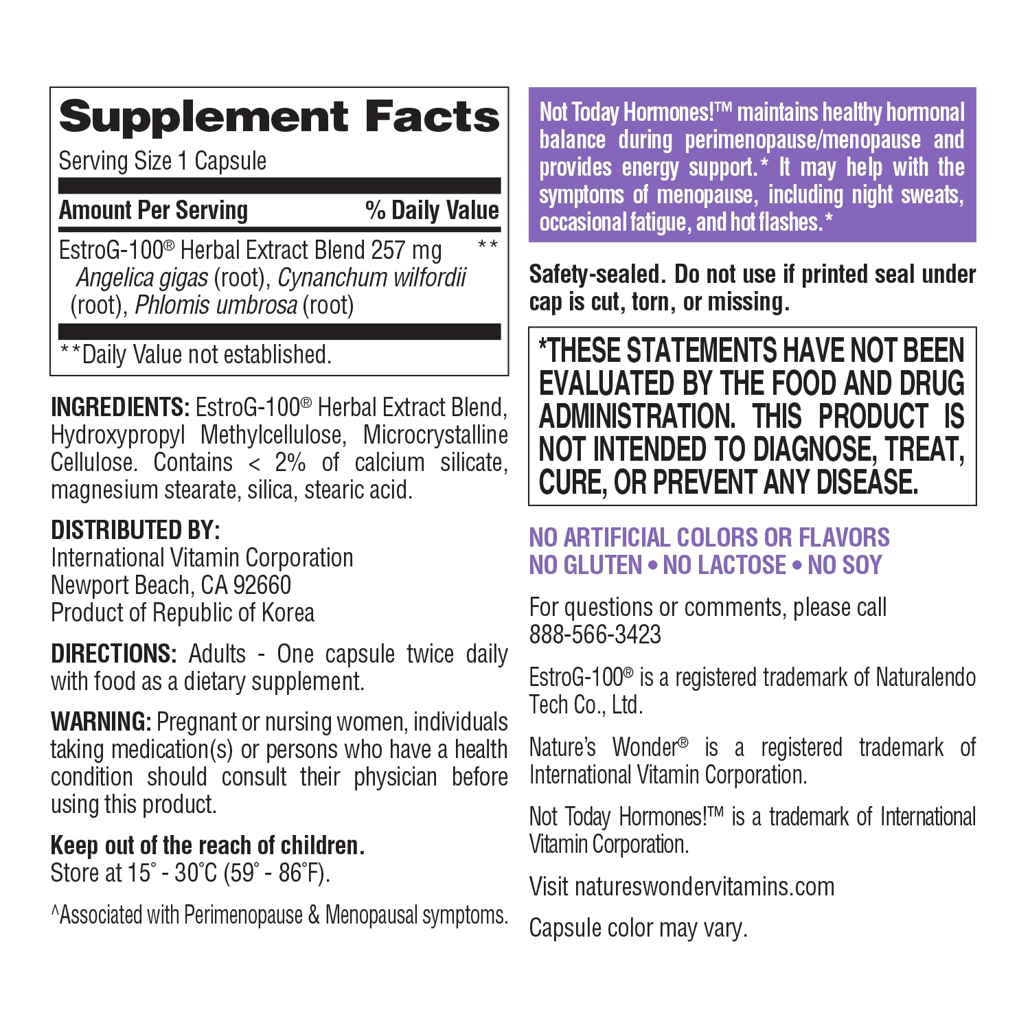 Nature's Wonder Not Today Hormones Perimenopause and Menopause Support Supplement for Women with Estro-G100, Supports Hot Flashes and Night Sweats 60 Vegetarian Capsules, 60 Day Supply Nature's WonderAu supplements